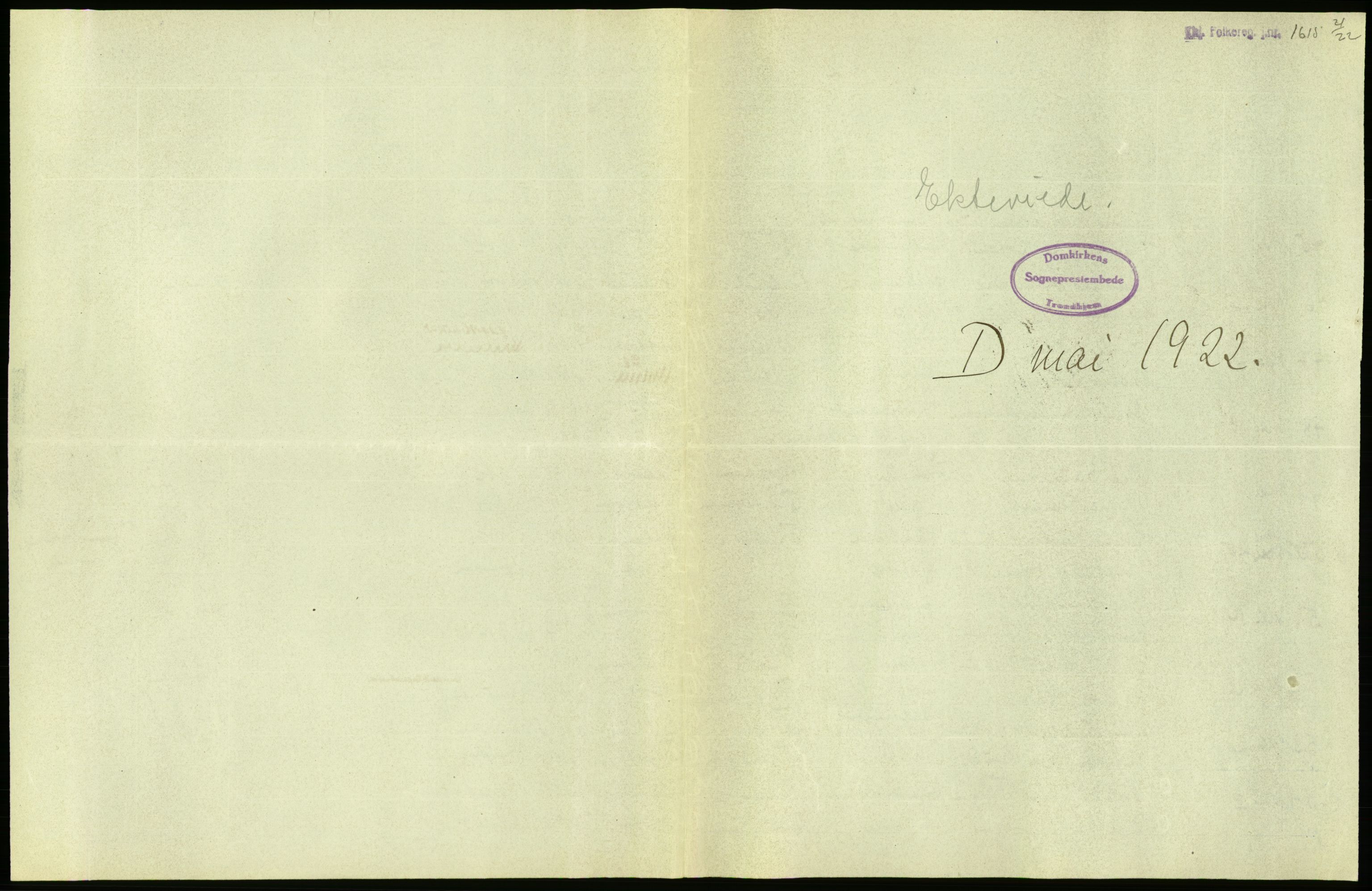 Statistisk sentralbyrå, Sosiodemografiske emner, Befolkning, AV/RA-S-2228/D/Df/Dfc/Dfcb/L0040: Trondheim: Gifte, døde, dødfødte., 1922, s. 15