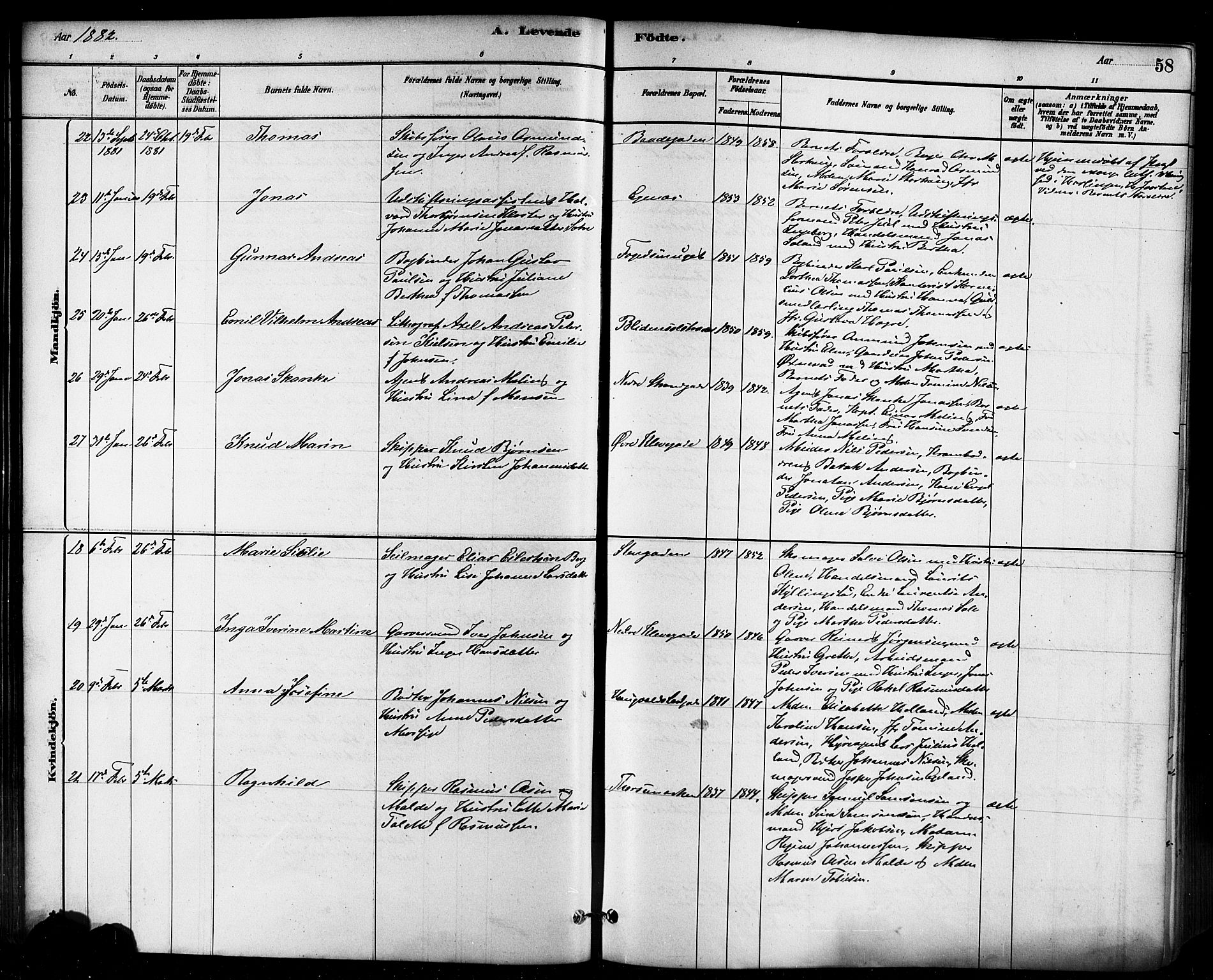 Domkirken sokneprestkontor, AV/SAST-A-101812/001/30/30BB/L0015: Klokkerbok nr. B 15, 1880-1891, s. 58