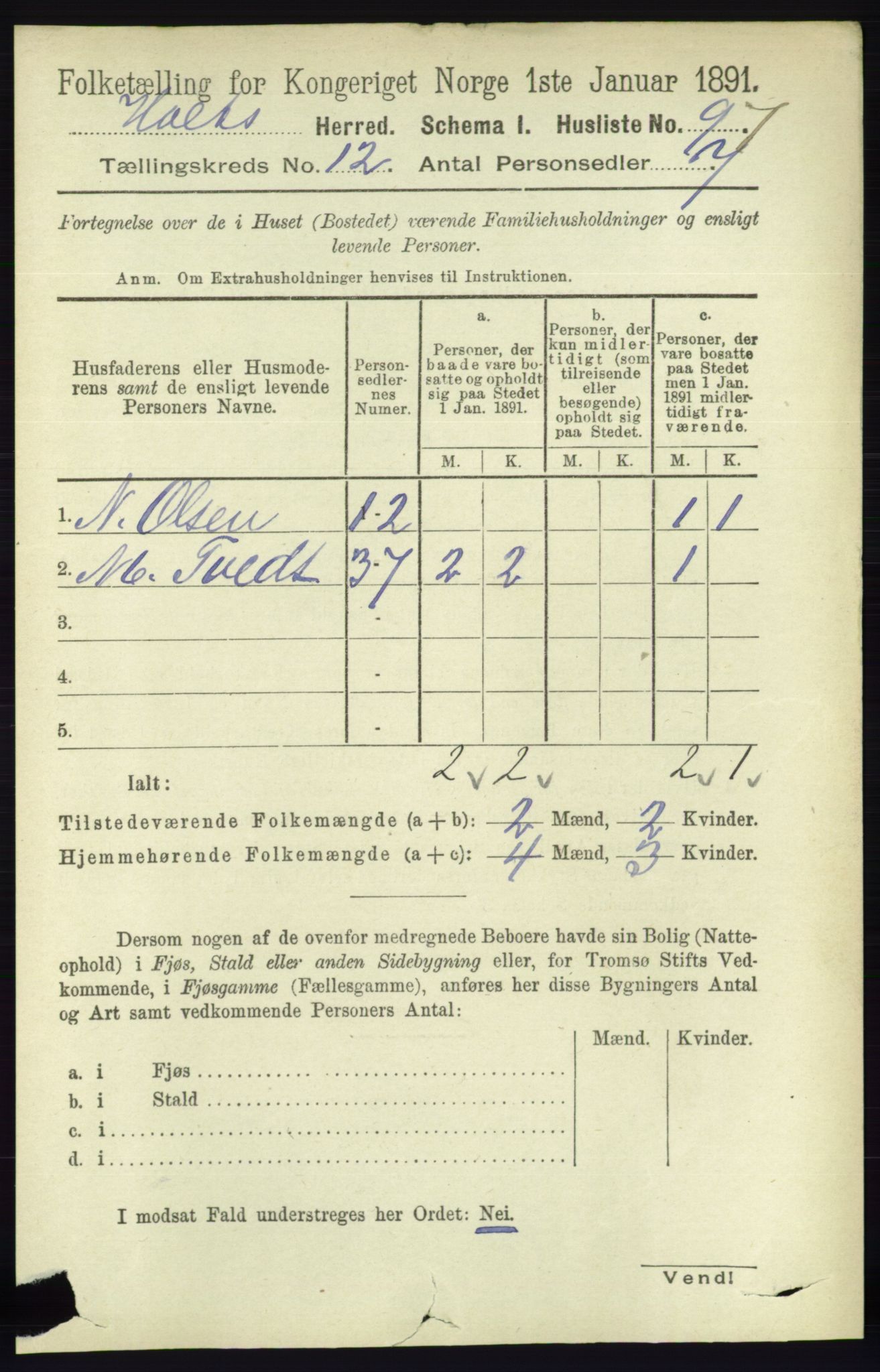 RA, Folketelling 1891 for 0914 Holt herred, 1891, s. 5057