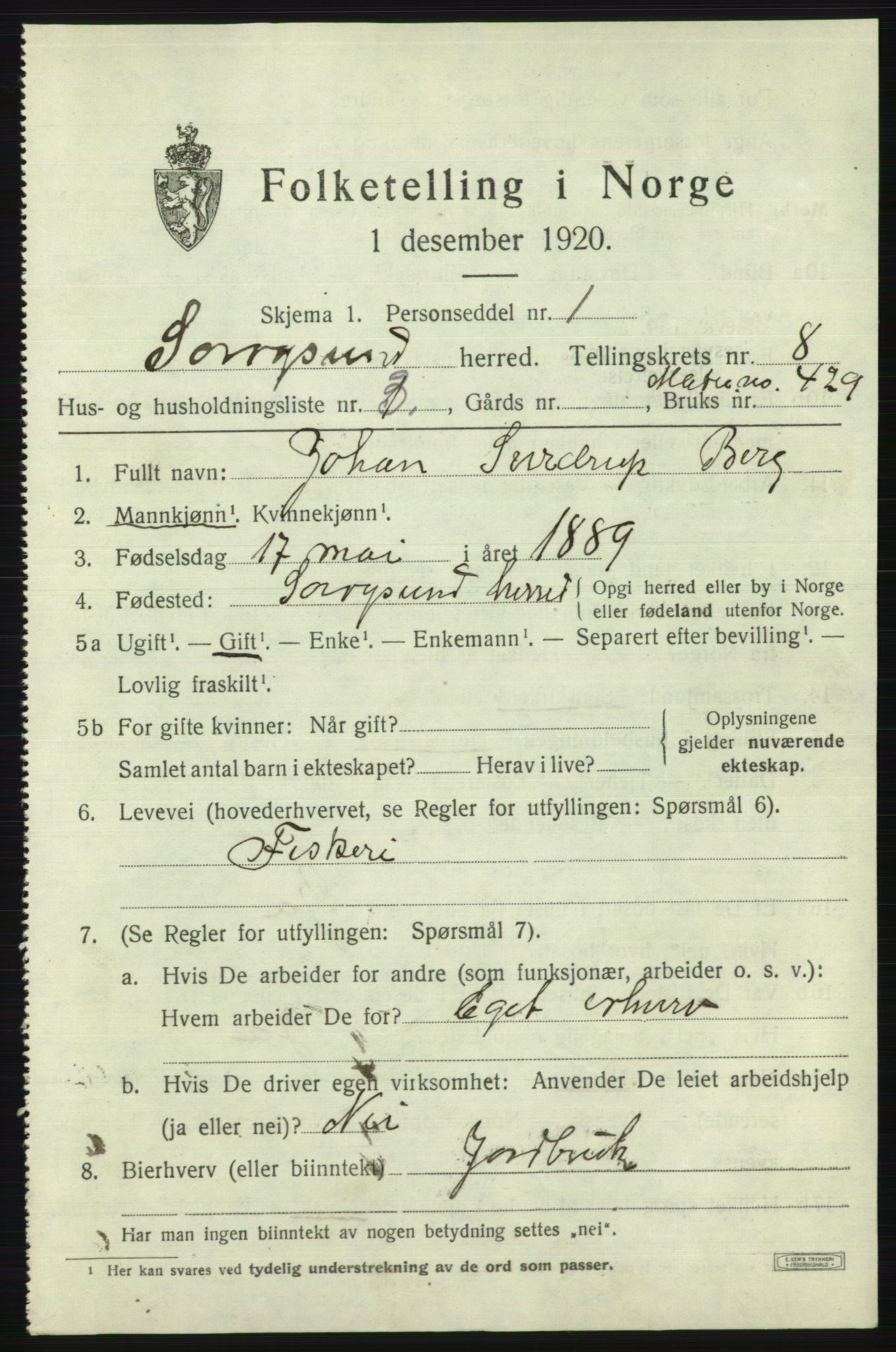 SATØ, Folketelling 1920 for 2016 Sørøysund herred, 1920, s. 3284