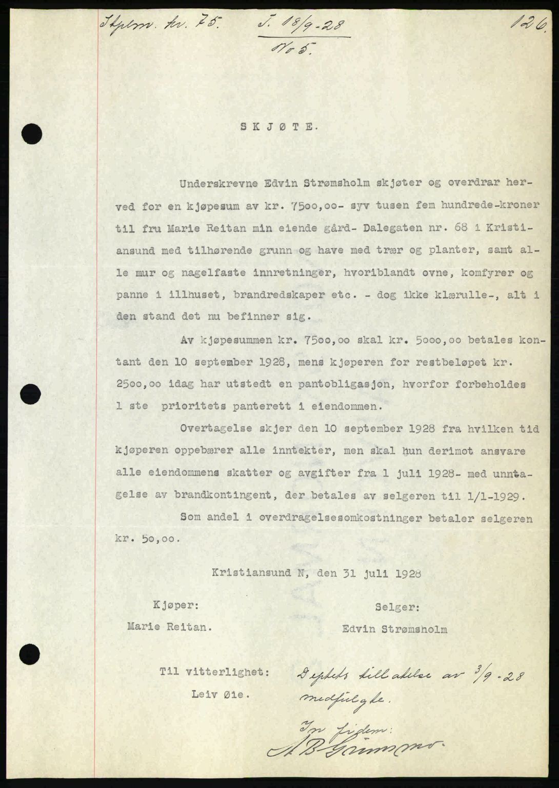 Kristiansund byfogd, AV/SAT-A-4587/A/27: Pantebok nr. 22, 1928-1929, Tingl.dato: 18.09.1928