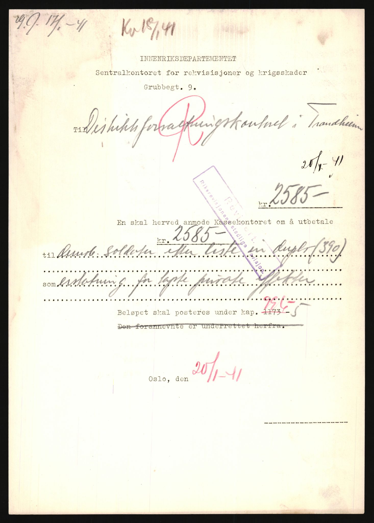 Justisdepartementet, Oppgjørsavdelingen, AV/RA-S-1056/G/Ga/L0005: Anvisningslister for utbetalinger i effektsaker, 1940-1942, s. 3