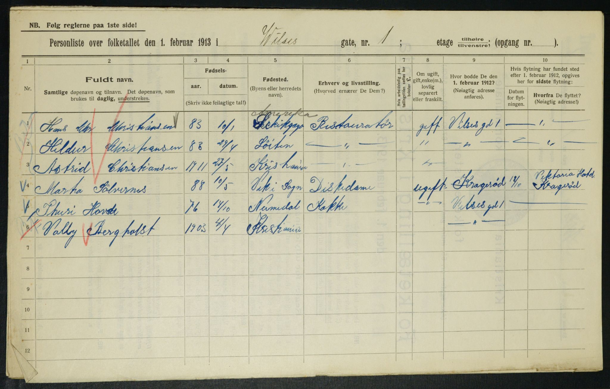 OBA, Kommunal folketelling 1.2.1913 for Kristiania, 1913, s. 128156