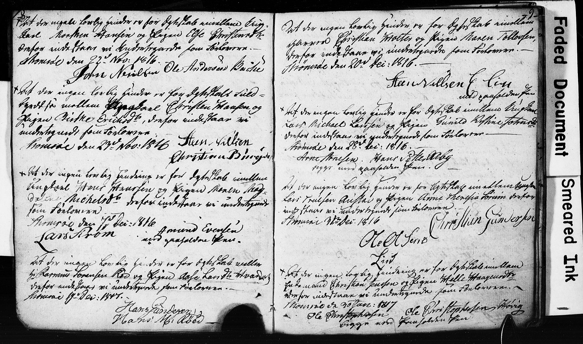 Strømsø kirkebøker, SAKO/A-246/H/Hb/L0002: Forlovererklæringer nr. 2, 1815-1857, s. 8-9