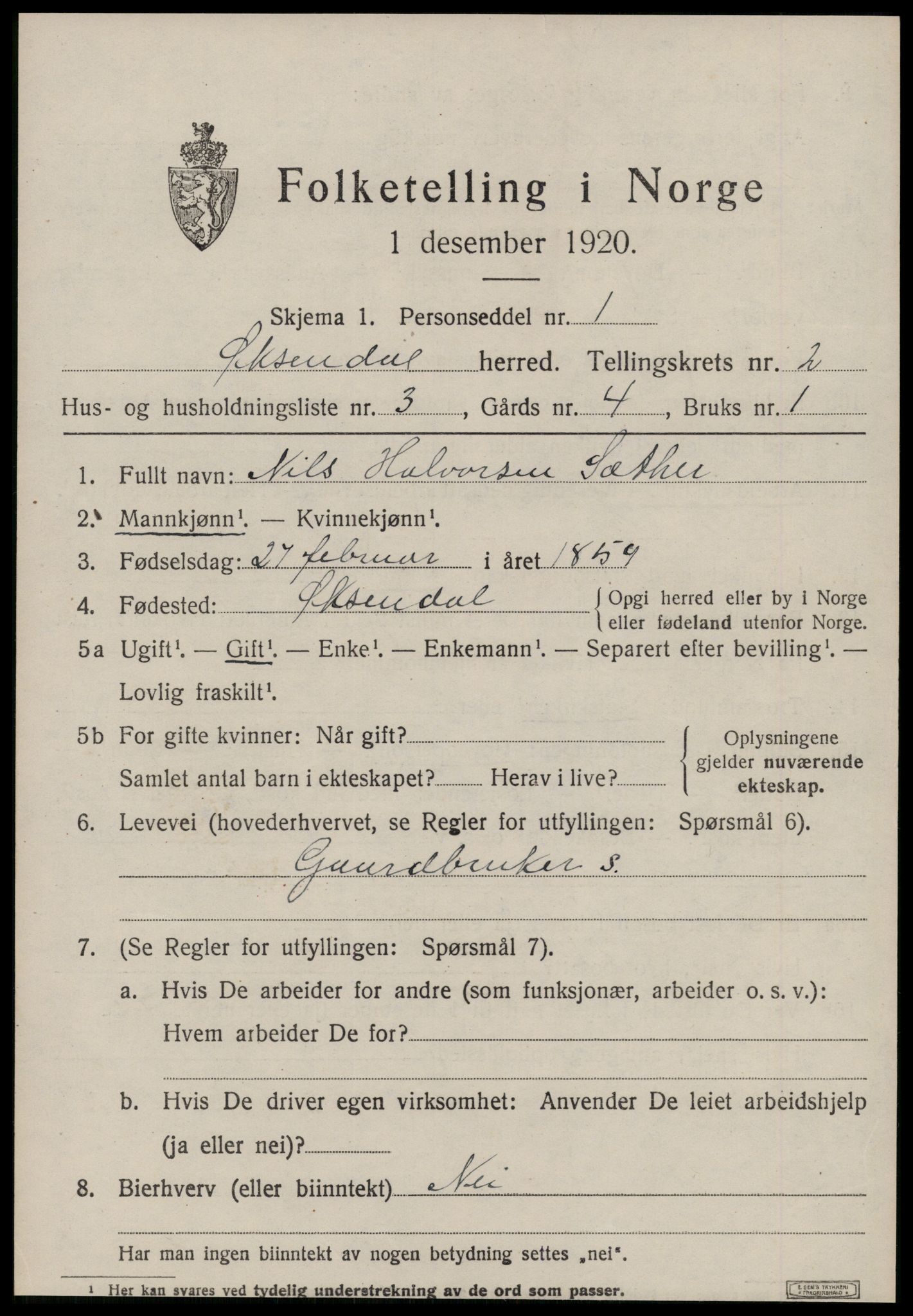 SAT, Folketelling 1920 for 1561 Øksendal herred, 1920, s. 697