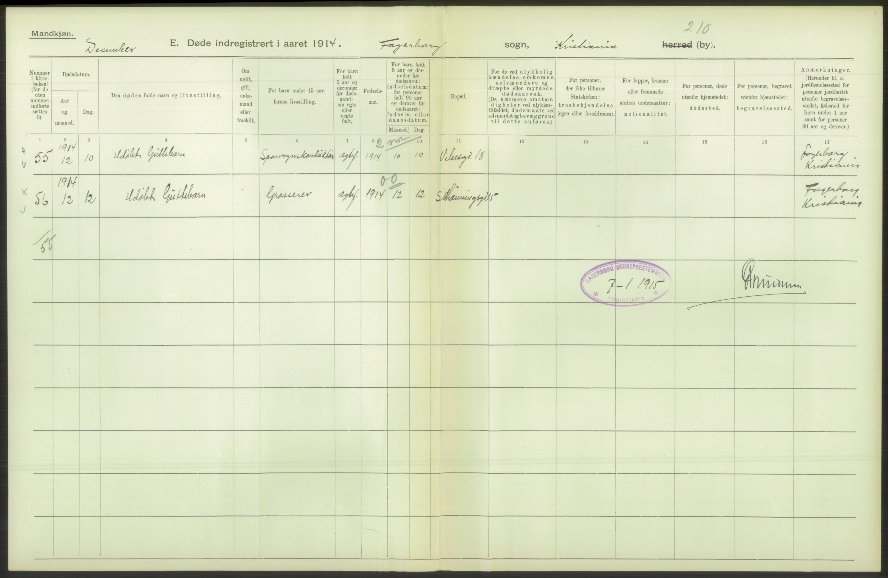 Statistisk sentralbyrå, Sosiodemografiske emner, Befolkning, RA/S-2228/D/Df/Dfb/Dfbd/L0009: Kristiania: Døde, dødfødte, 1914, s. 336