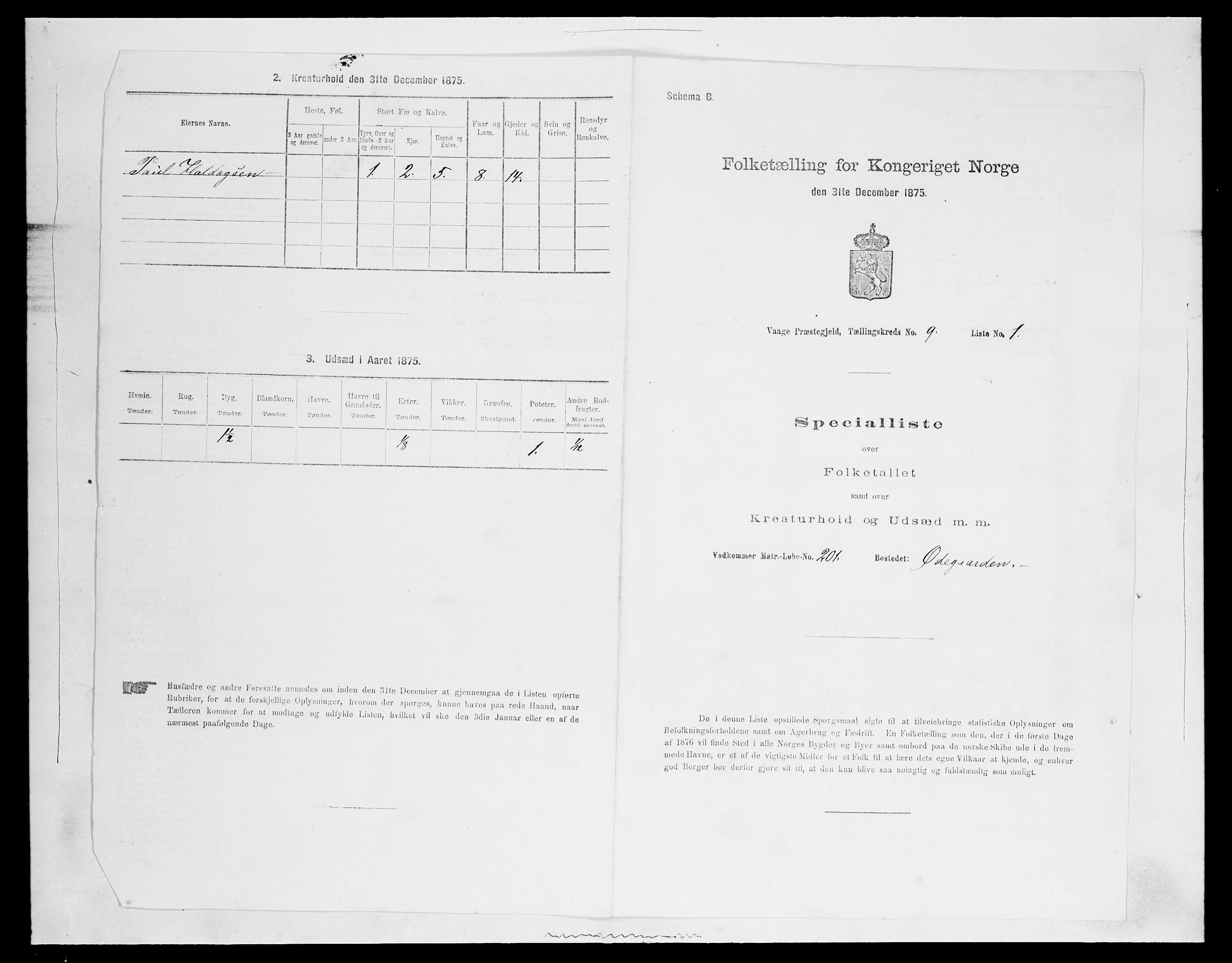 SAH, Folketelling 1875 for 0515P Vågå prestegjeld, 1875, s. 1525