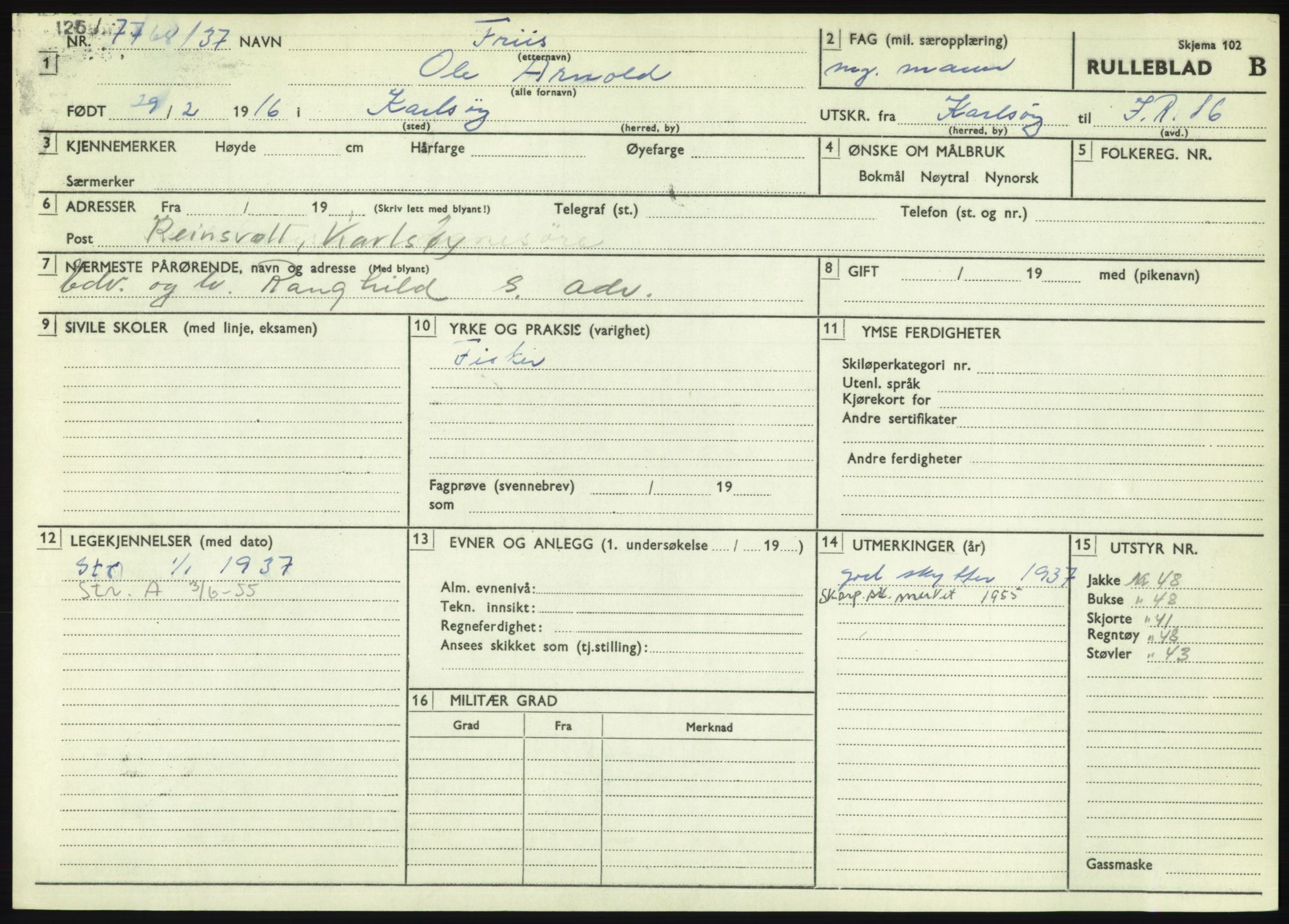 Forsvaret, Troms infanteriregiment nr. 16, AV/RA-RAFA-3146/P/Pa/L0021: Rulleblad for regimentets menige mannskaper, årsklasse 1937, 1937, s. 191