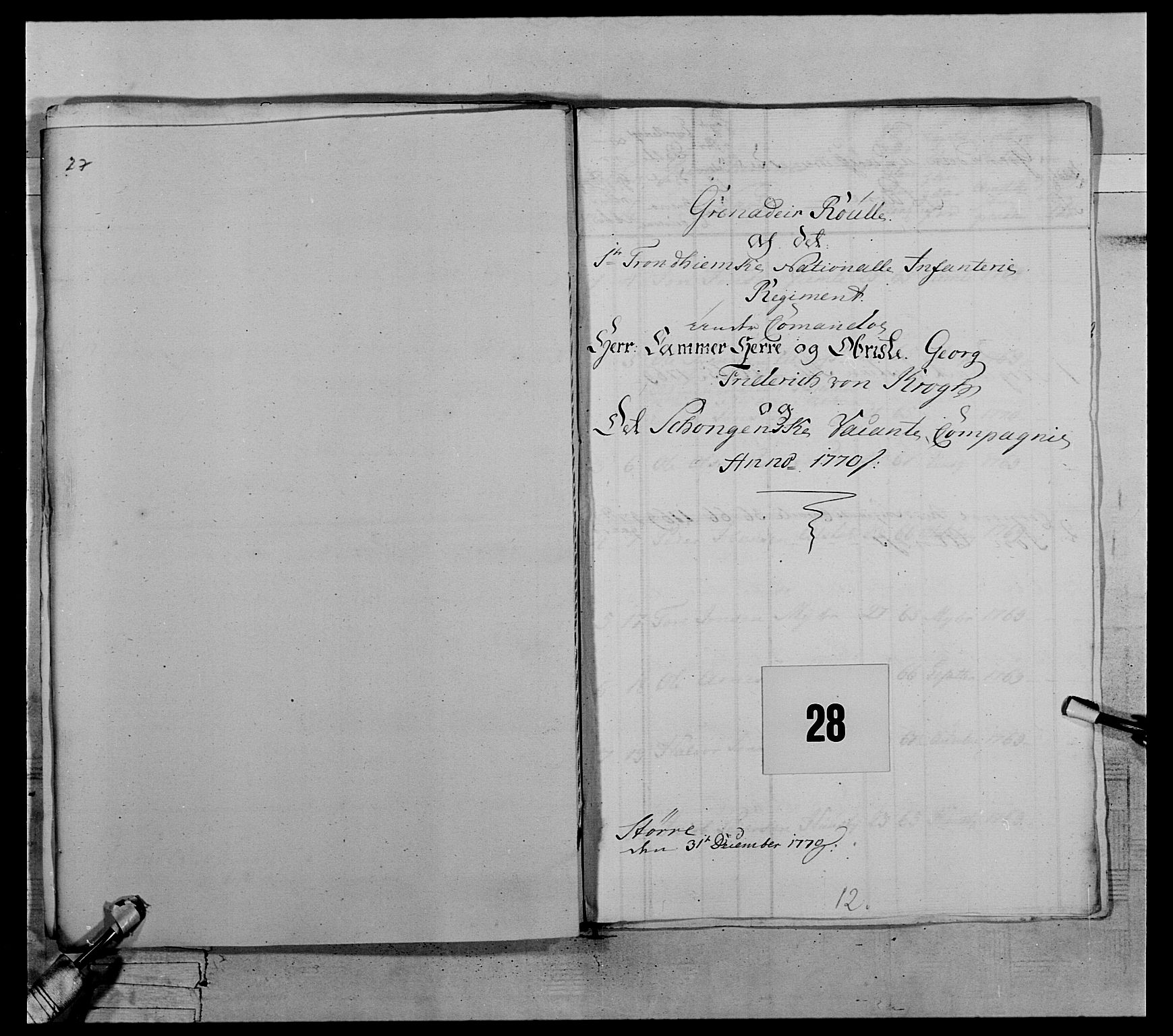 Generalitets- og kommissariatskollegiet, Det kongelige norske kommissariatskollegium, AV/RA-EA-5420/E/Eh/L0071: 1. Trondheimske nasjonale infanteriregiment, 1769-1772, s. 285