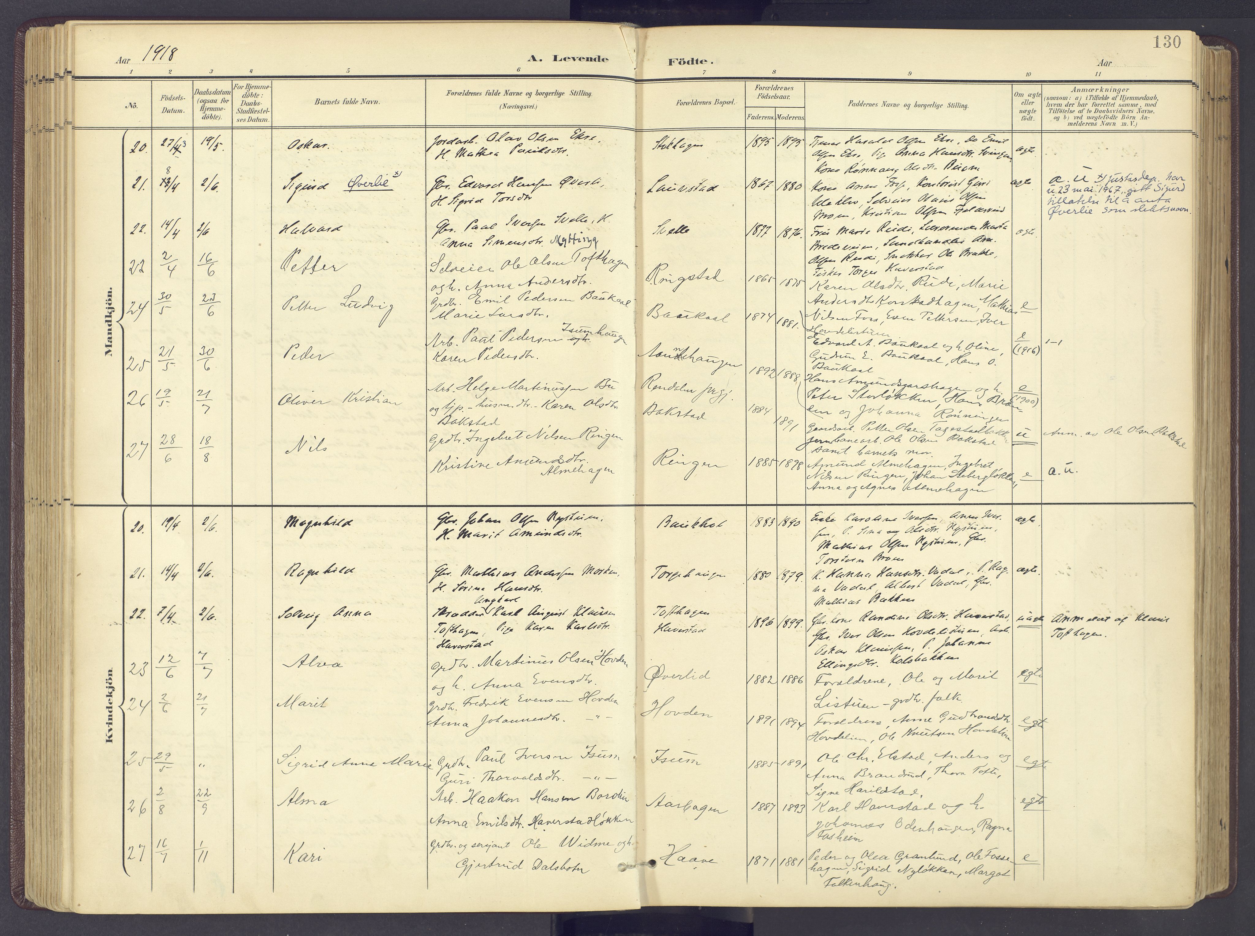 Sør-Fron prestekontor, AV/SAH-PREST-010/H/Ha/Haa/L0004: Ministerialbok nr. 4, 1898-1919, s. 130