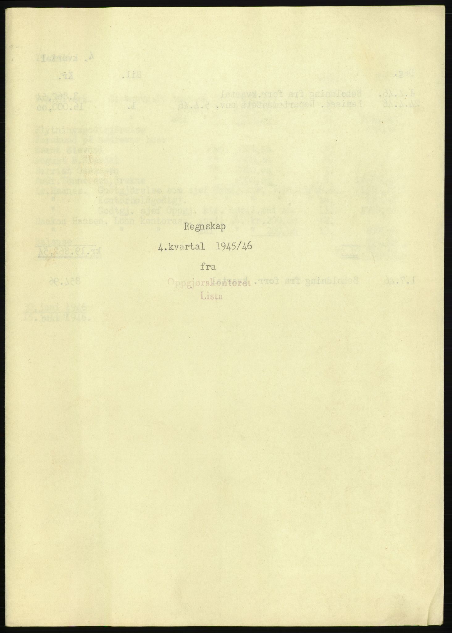 Forsvarsdepartementet, 10. kontor / Oppgjørskontoret, AV/RA-RAFA-1225/D/Db/L0180: Lista oppgjørskontor, 1942-1952, s. 4
