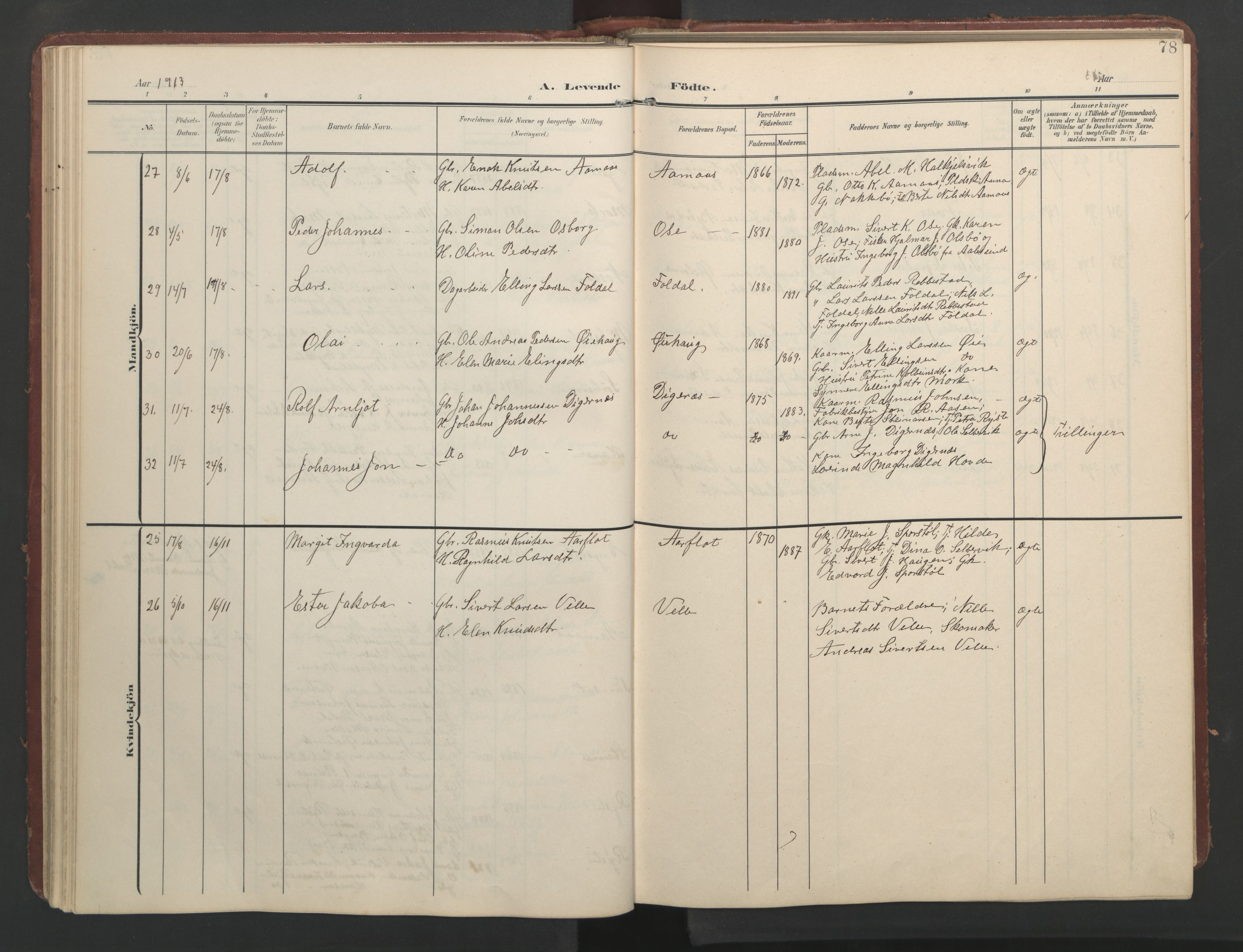 Ministerialprotokoller, klokkerbøker og fødselsregistre - Møre og Romsdal, AV/SAT-A-1454/513/L0190: Klokkerbok nr. 513C04, 1904-1926, s. 78