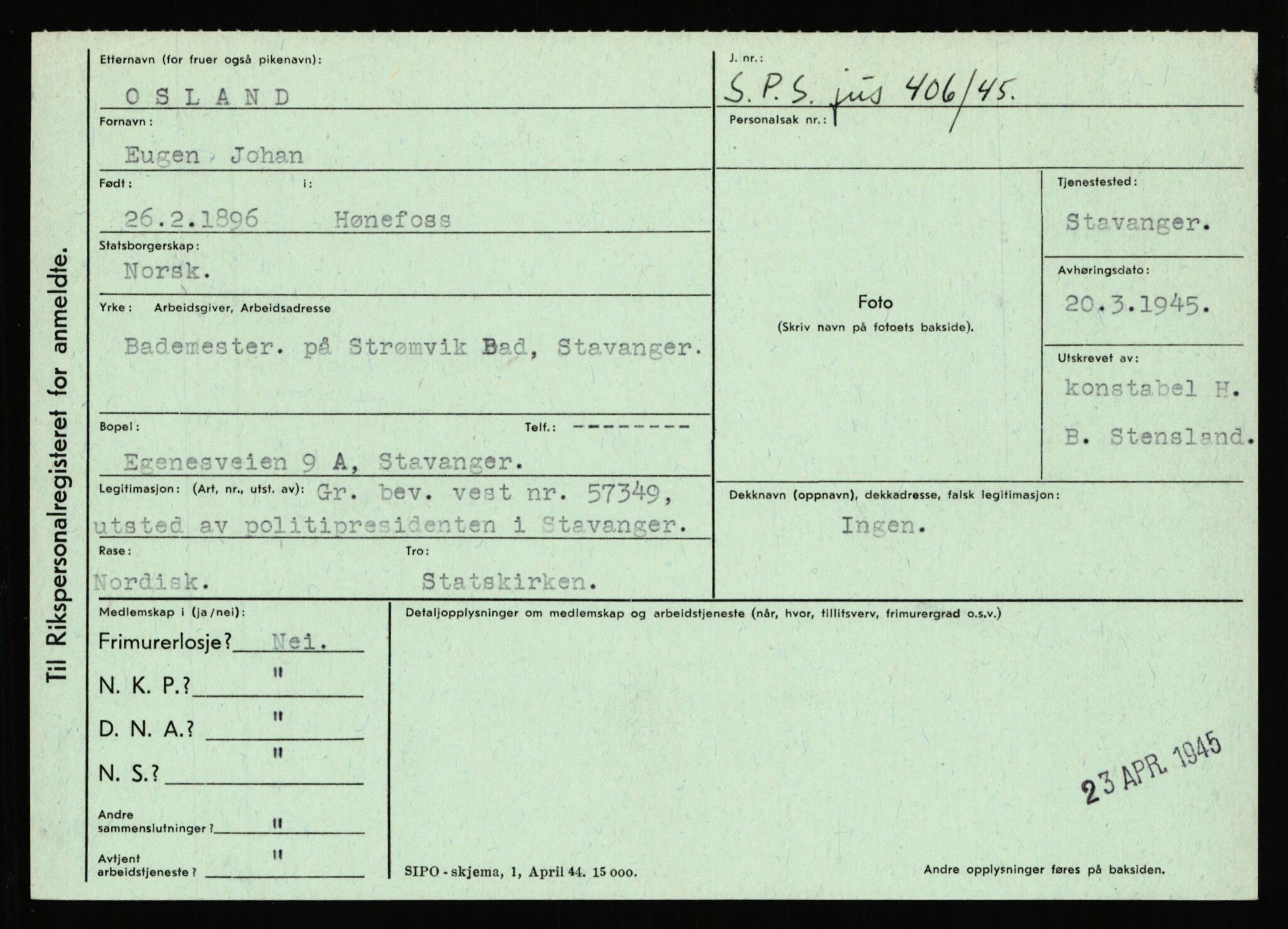 Statspolitiet - Hovedkontoret / Osloavdelingen, AV/RA-S-1329/C/Ca/L0012: Oanæs - Quistgaard	, 1943-1945, s. 2344