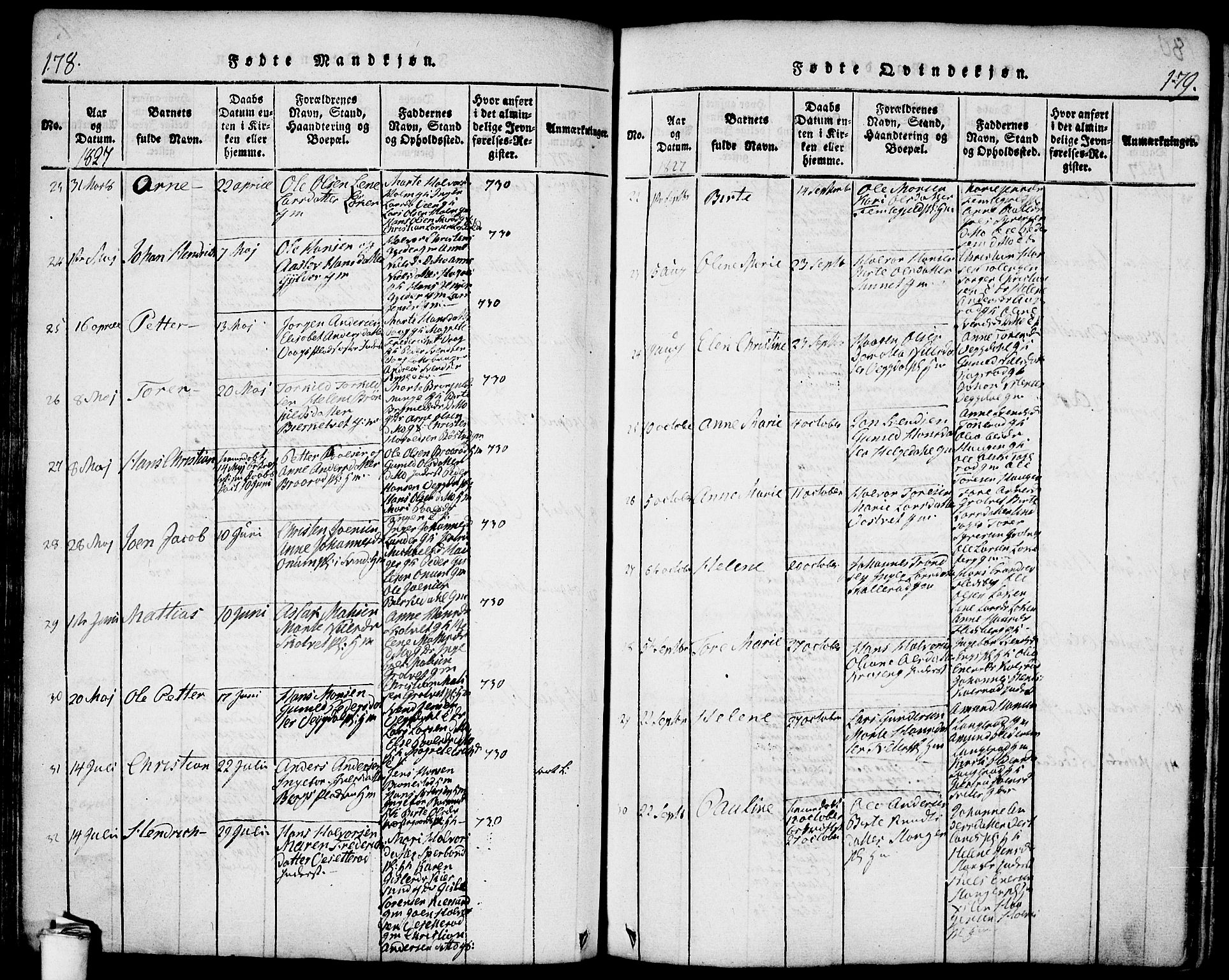 Våler prestekontor Kirkebøker, AV/SAO-A-11083/F/Fa/L0005: Ministerialbok nr. I 5, 1815-1839, s. 178-179