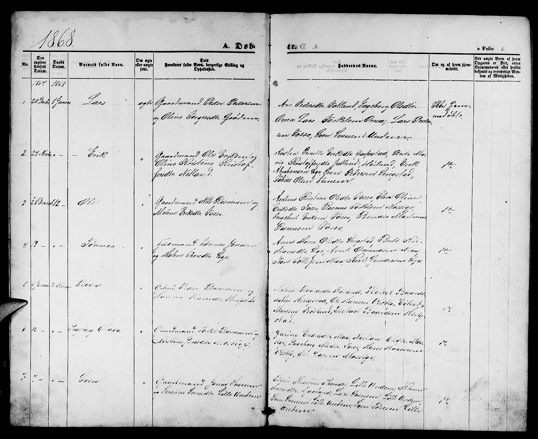Lye sokneprestkontor, AV/SAST-A-101794/001/30BB/L0004: Klokkerbok nr. B 4, 1868-1878, s. 2