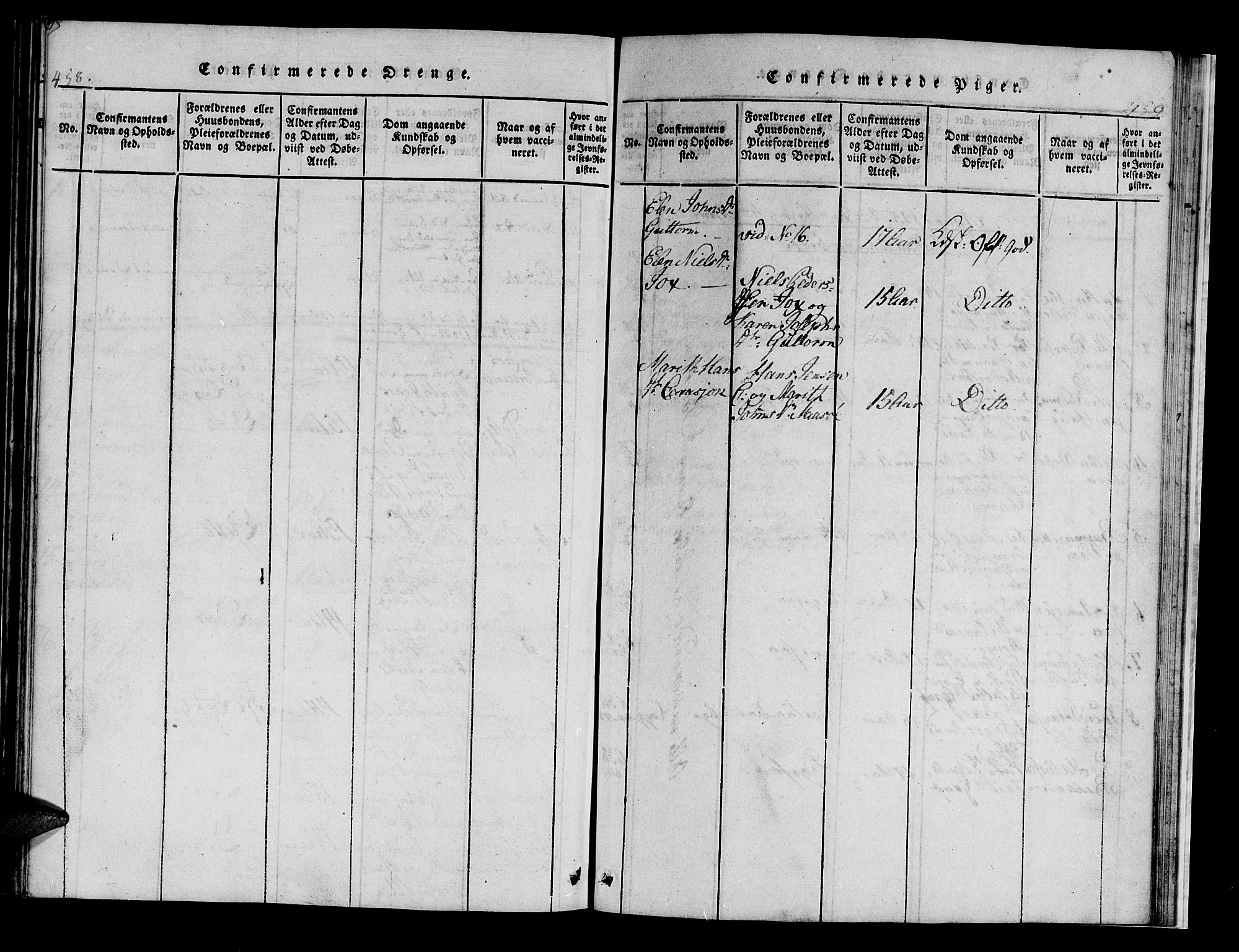 Kistrand/Porsanger sokneprestembete, AV/SATØ-S-1351/H/Hb/L0001.klokk: Klokkerbok nr. 1, 1821-1829, s. 458-459