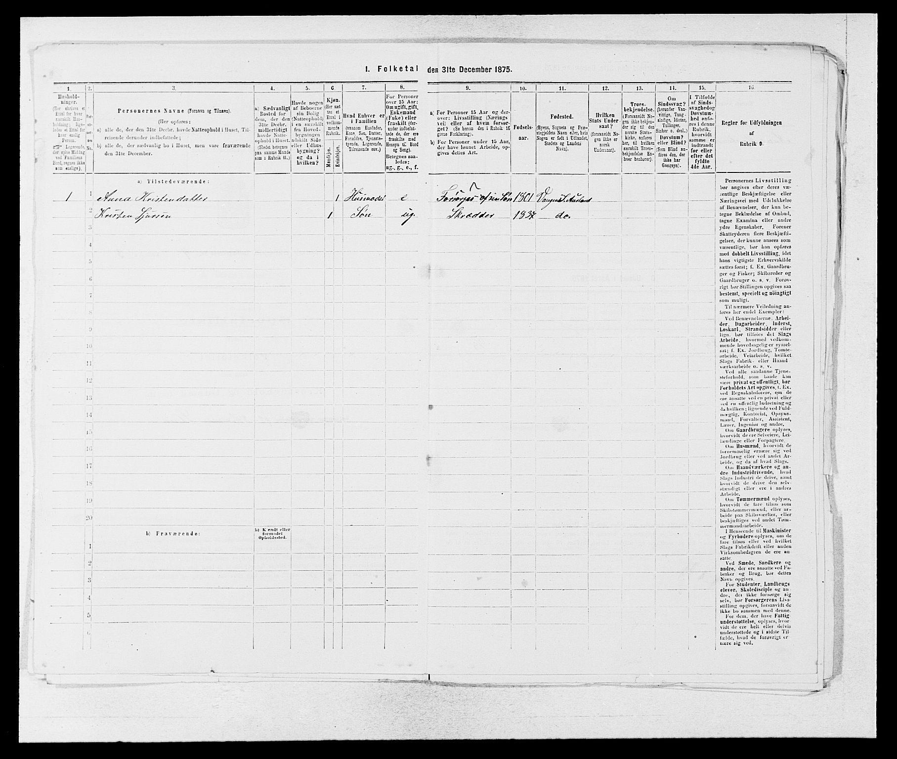 SAB, Folketelling 1875 for 1421P Aurland prestegjeld, 1875, s. 421