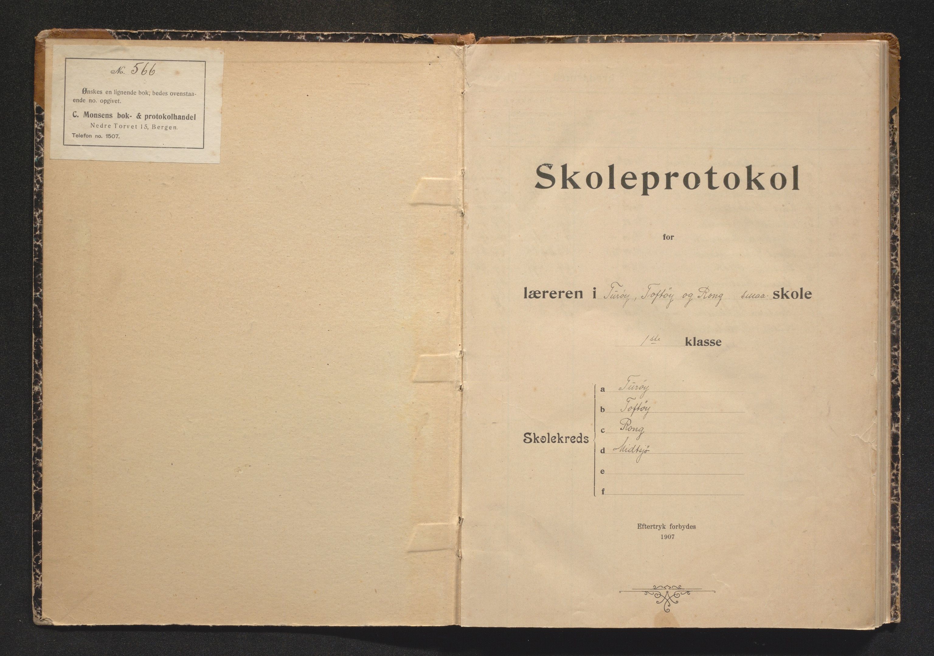 Fjell kommune. Barneskulane, IKAH/1246-231/F/Fr/L0001: Skuleprotokoll for Turøy, Toftøy, Rong,og Misje krinsar , 1913-1969