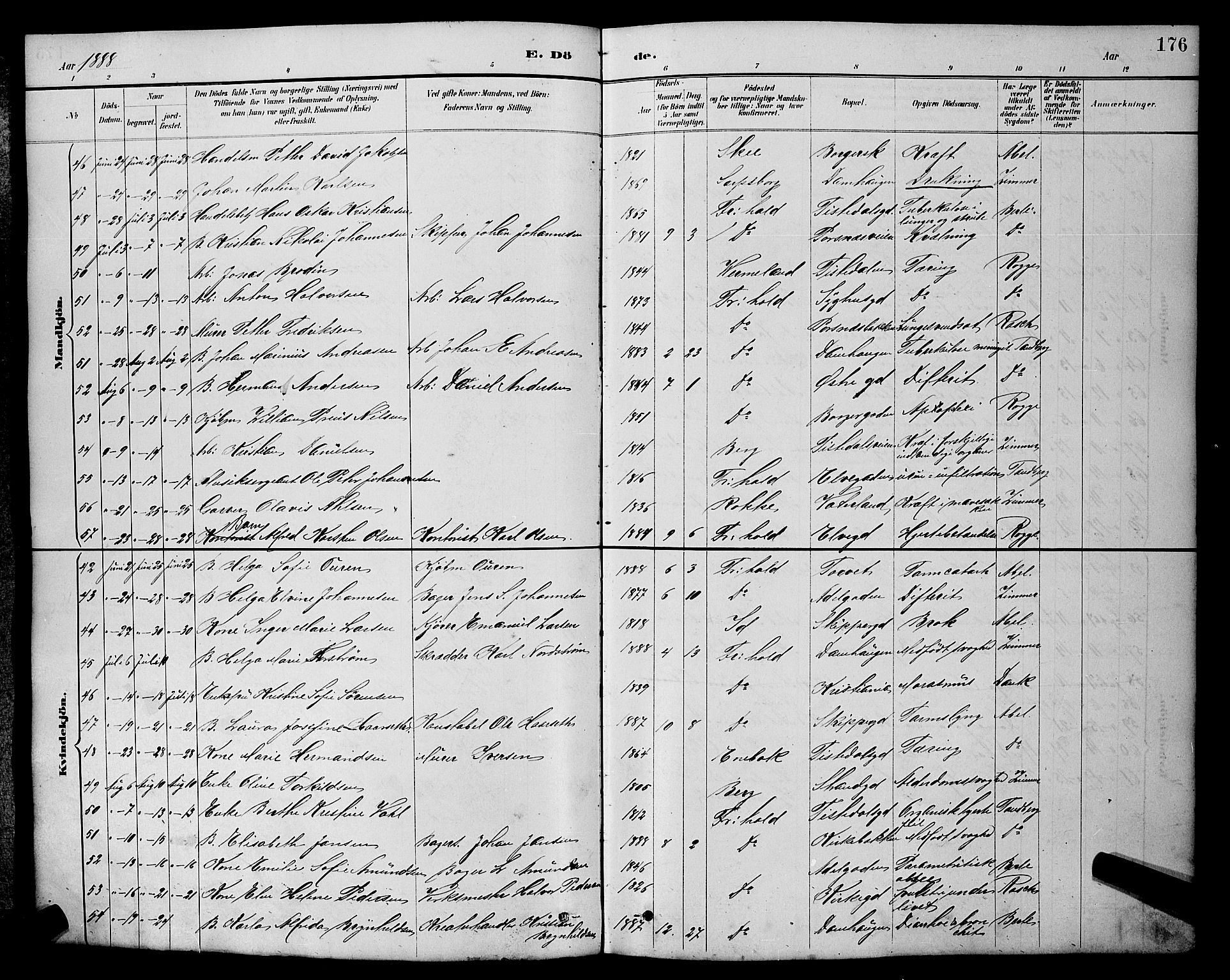 Halden prestekontor Kirkebøker, AV/SAO-A-10909/G/Ga/L0009: Klokkerbok nr. 9, 1885-1908, s. 176