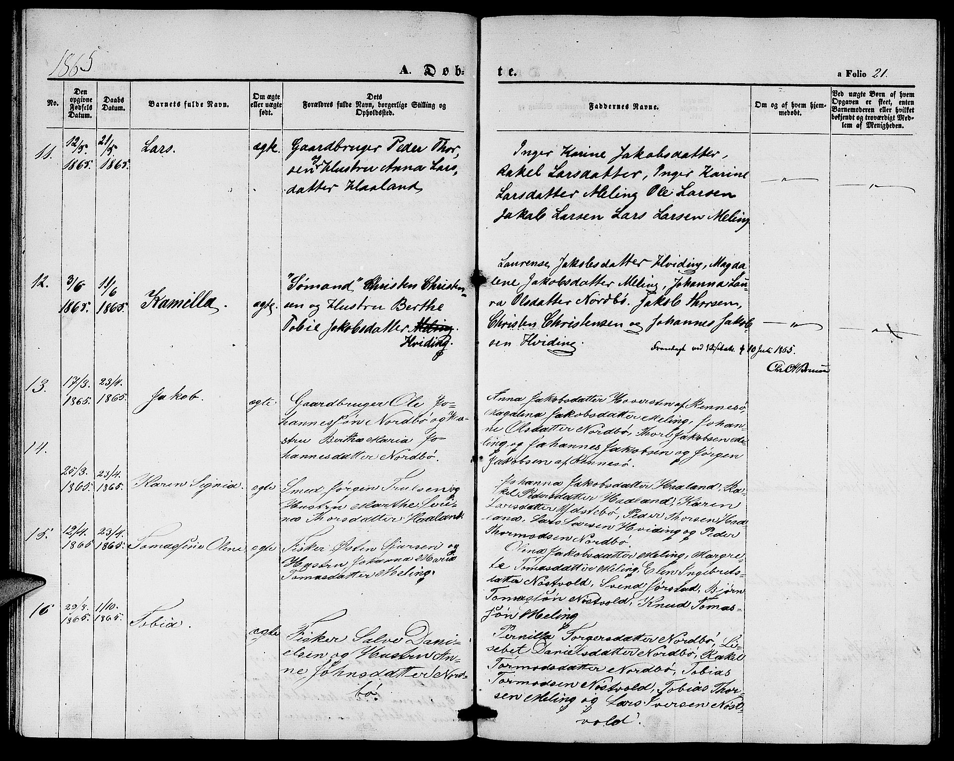 Rennesøy sokneprestkontor, AV/SAST-A -101827/H/Ha/Hab/L0003: Klokkerbok nr. B 3, 1855-1888, s. 21