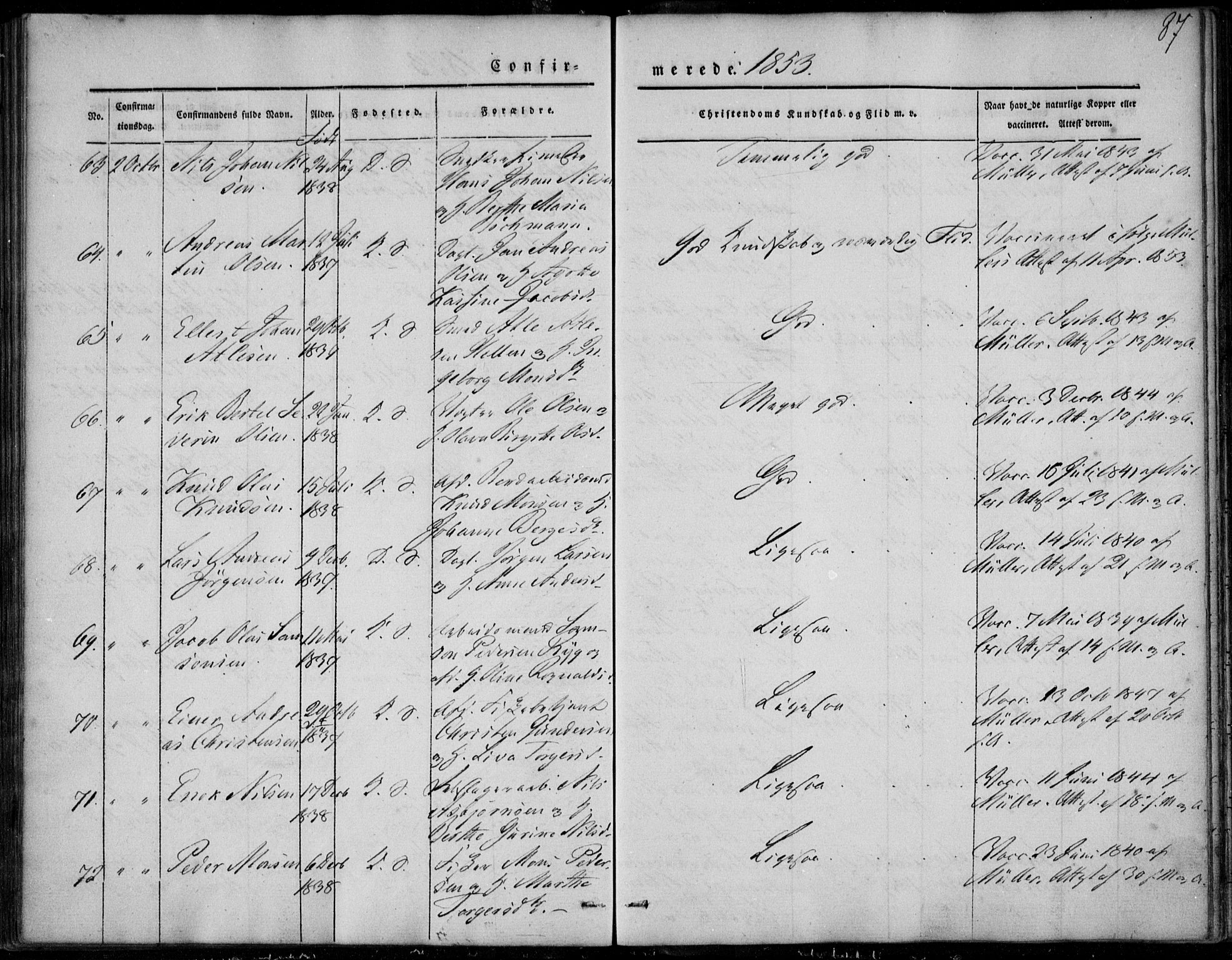 Korskirken sokneprestembete, SAB/A-76101/H/Haa/L0026: Ministerialbok nr. C 2, 1842-1854, s. 87