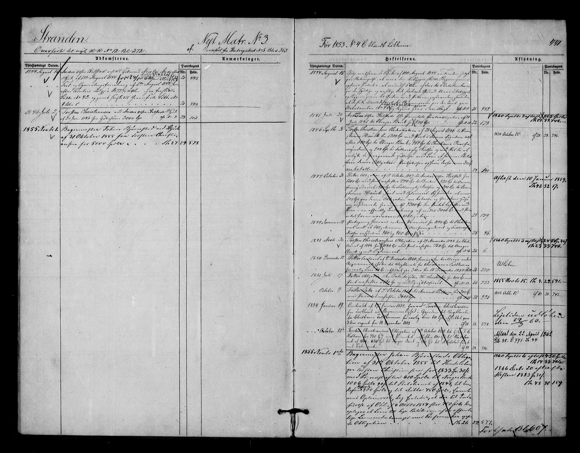 Christiania byfogd, AV/SAO-A-11543/G/Ga/Gaa/Gaaf/L0008: Panteregister nr. VI 8, 1853-1867, s. 441