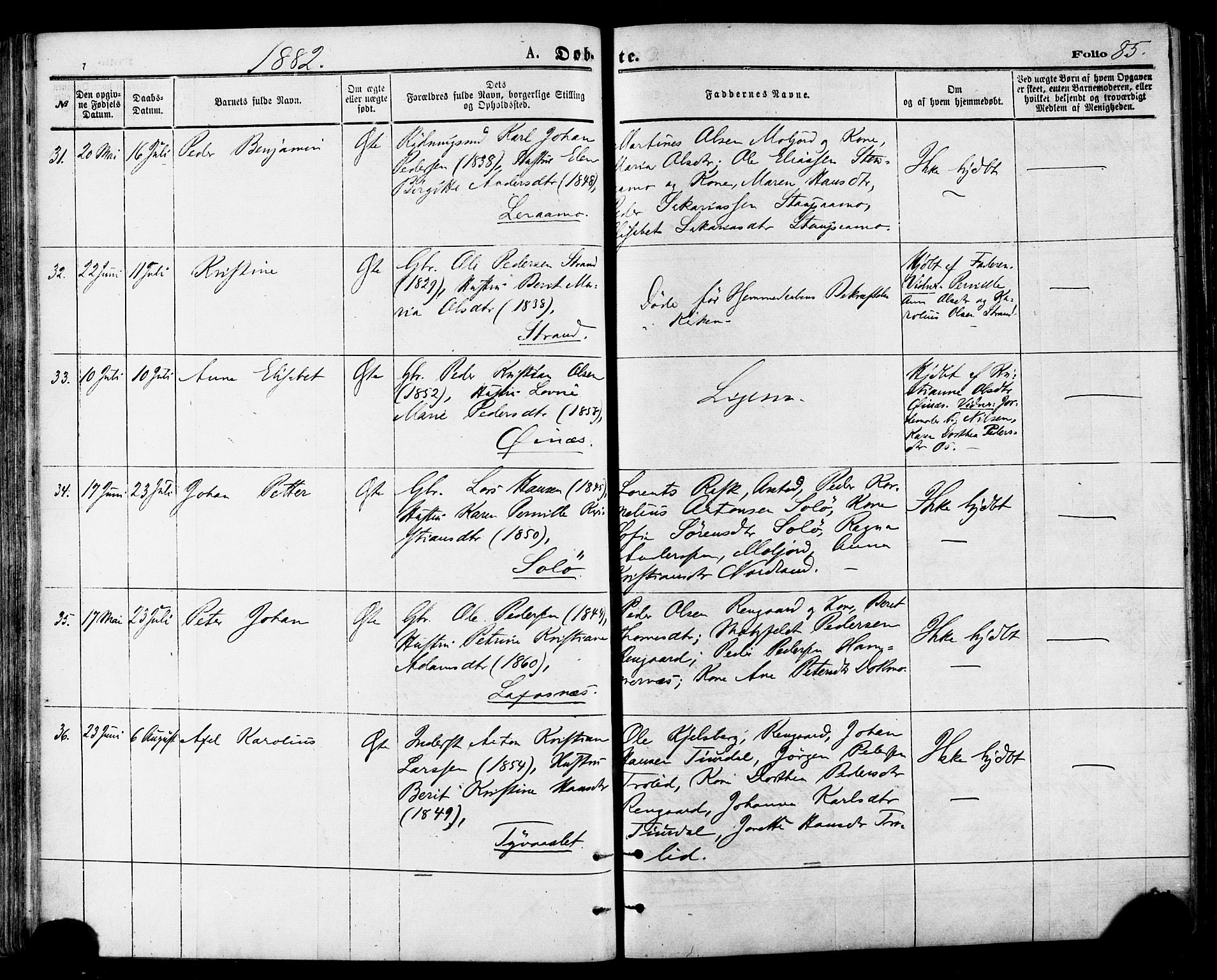 Ministerialprotokoller, klokkerbøker og fødselsregistre - Nordland, AV/SAT-A-1459/846/L0645: Ministerialbok nr. 846A03, 1872-1886, s. 85
