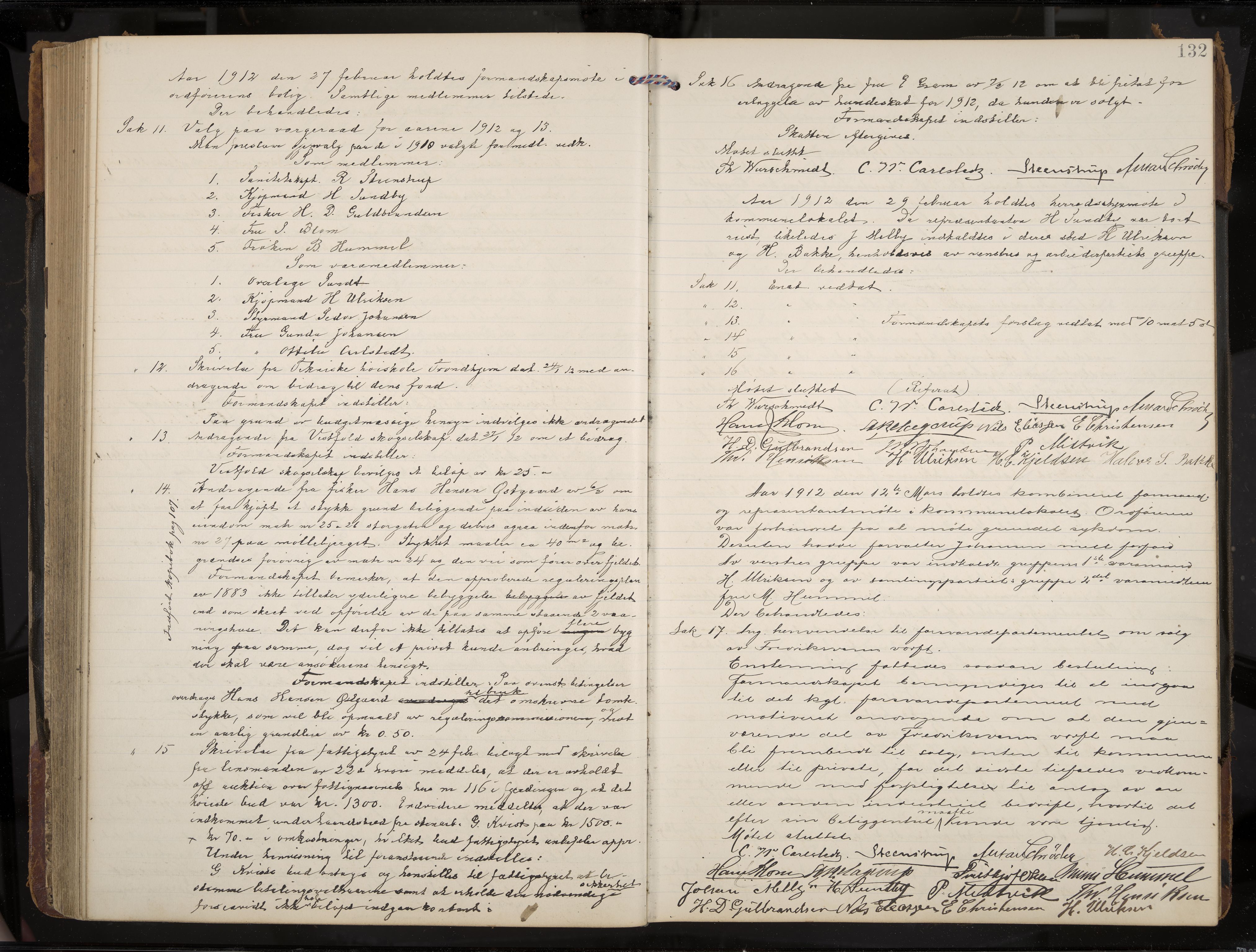 Stavern formannskap og sentraladministrasjon, IKAK/0708021/A/Aa/L0005: Møtebok med register, 1905-1917, s. 132