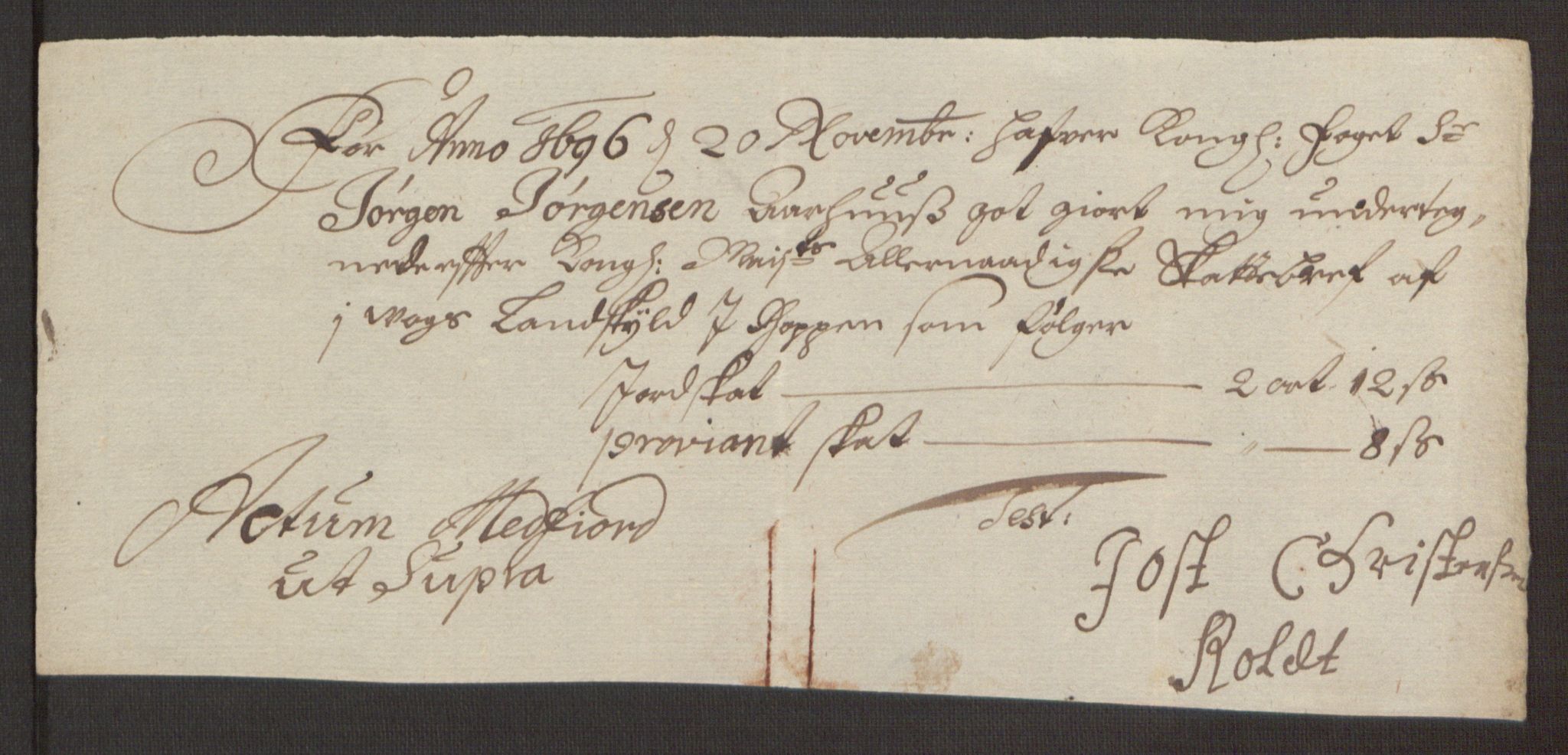 Rentekammeret inntil 1814, Reviderte regnskaper, Fogderegnskap, AV/RA-EA-4092/R68/L4753: Fogderegnskap Senja og Troms, 1694-1696, s. 274