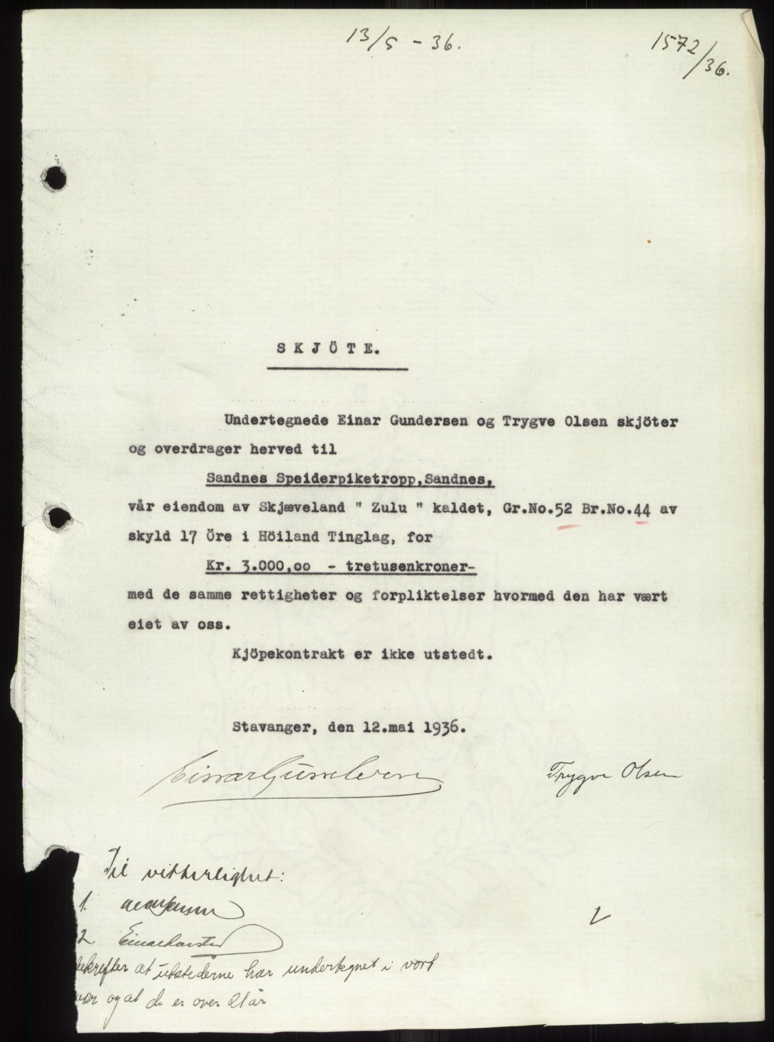 Jæren sorenskriveri, SAST/A-100310/03/G/Gba/L0065: Pantebok nr. 71, 1936-1936, Dagboknr: 1572/1936
