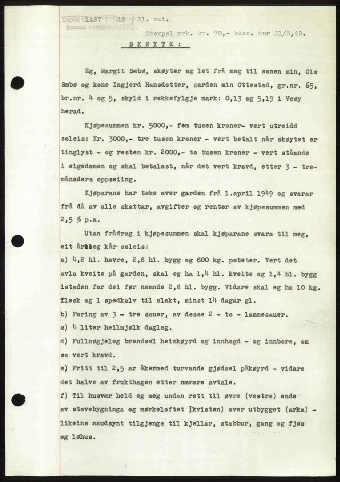 Romsdal sorenskriveri, SAT/A-4149/1/2/2C: Pantebok nr. A29, 1949-1949, Dagboknr: 1487/1949