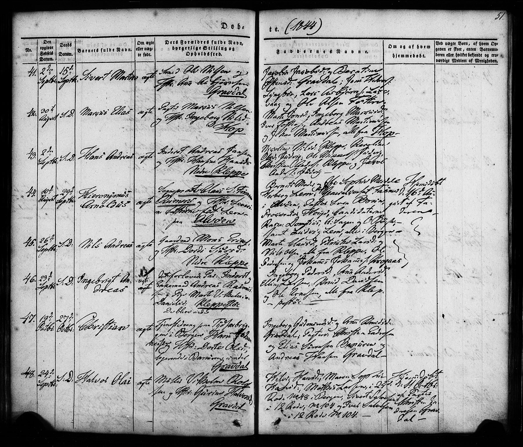 Askøy Sokneprestembete, AV/SAB-A-74101/H/Ha/Haa/Haaa/L0005: Ministerialbok nr. A 5, 1836-1852, s. 51