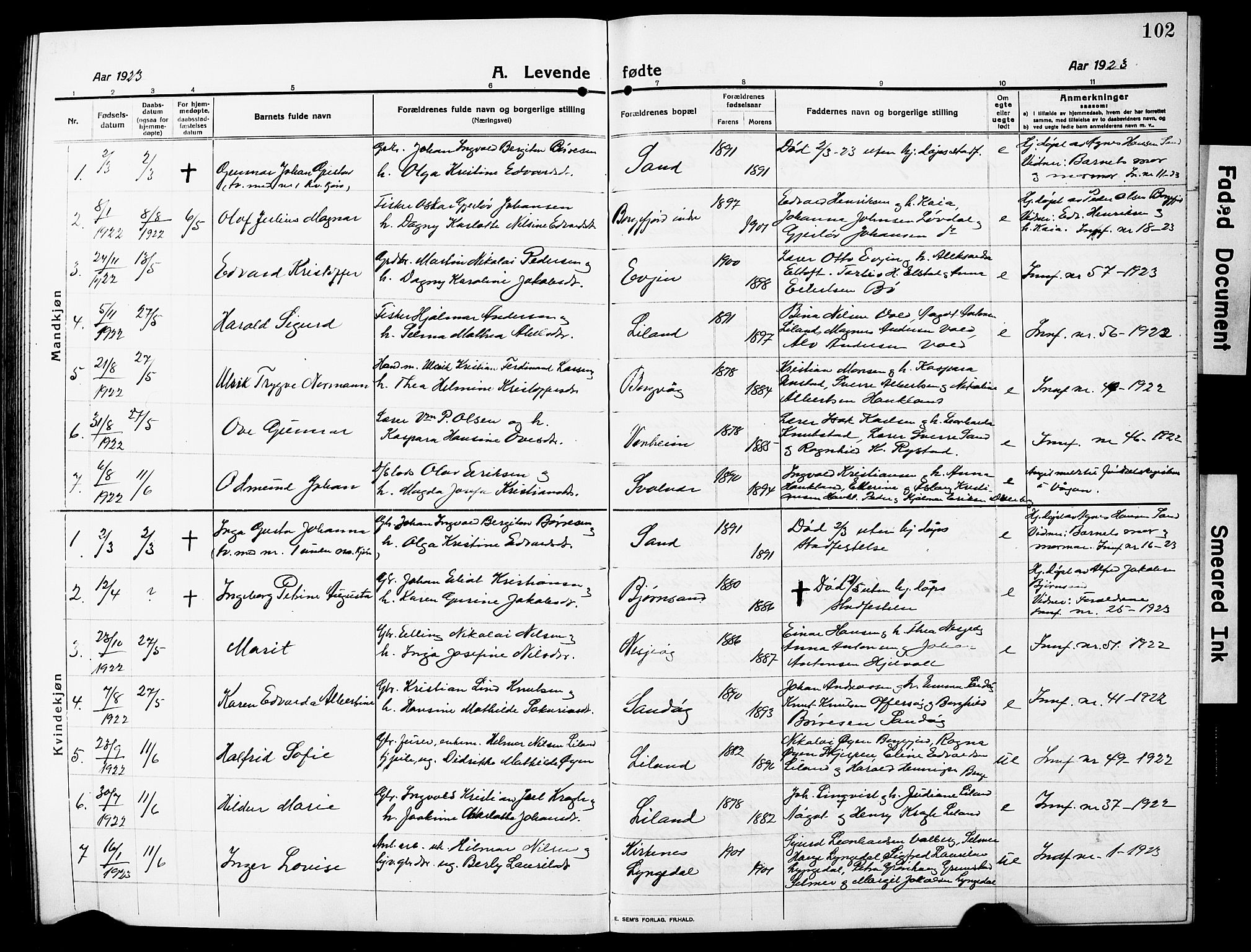 Ministerialprotokoller, klokkerbøker og fødselsregistre - Nordland, AV/SAT-A-1459/880/L1142: Klokkerbok nr. 880C04, 1913-1930, s. 102