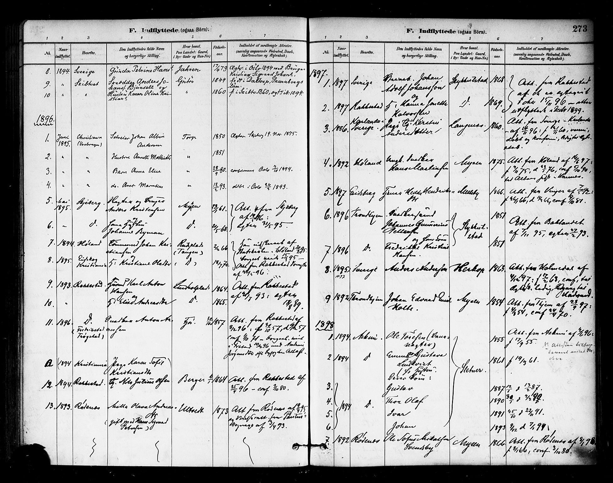Eidsberg prestekontor Kirkebøker, AV/SAO-A-10905/F/Fa/L0012: Ministerialbok nr. I 12, 1879-1901, s. 273