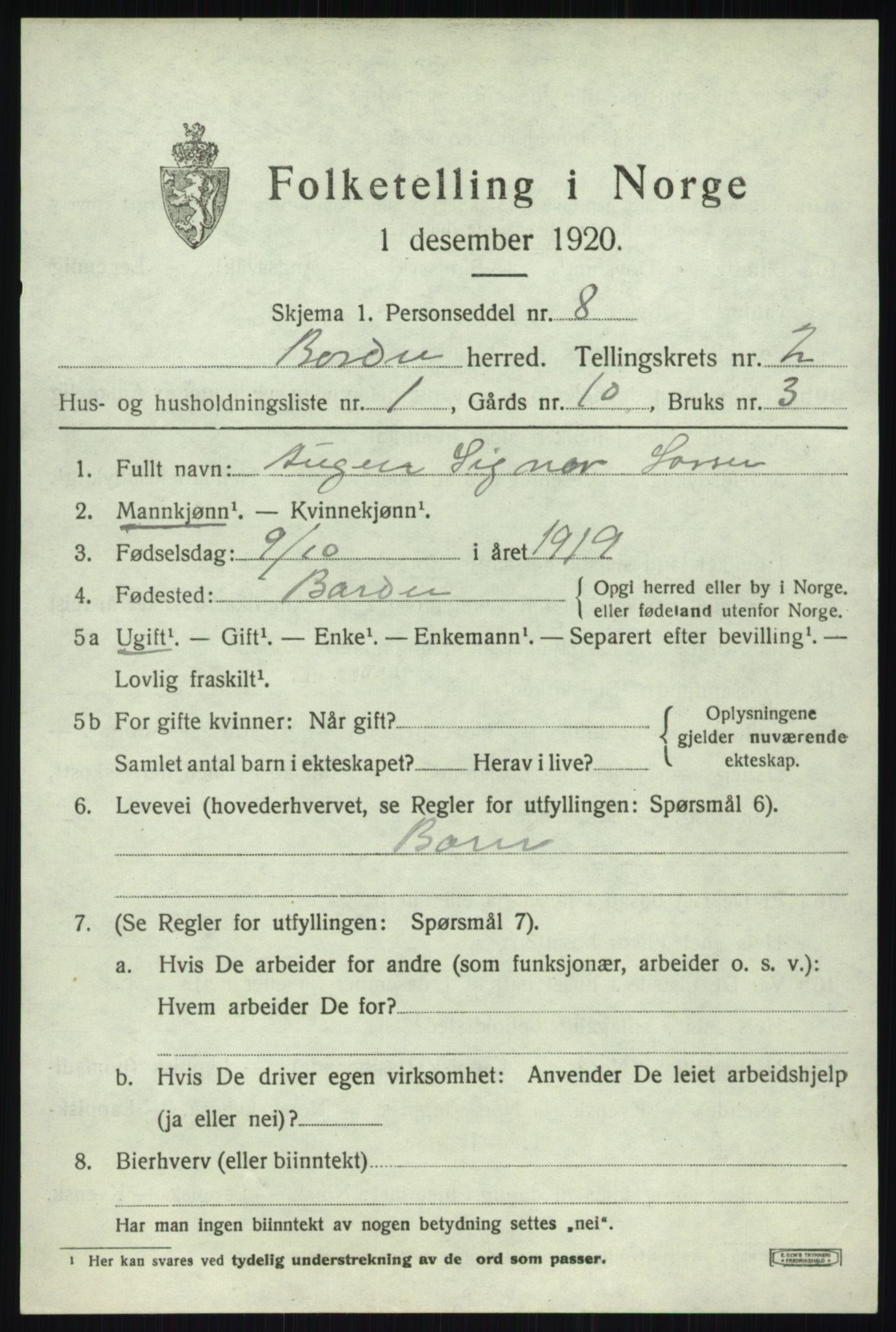 SATØ, Folketelling 1920 for 1922 Bardu herred, 1920, s. 960