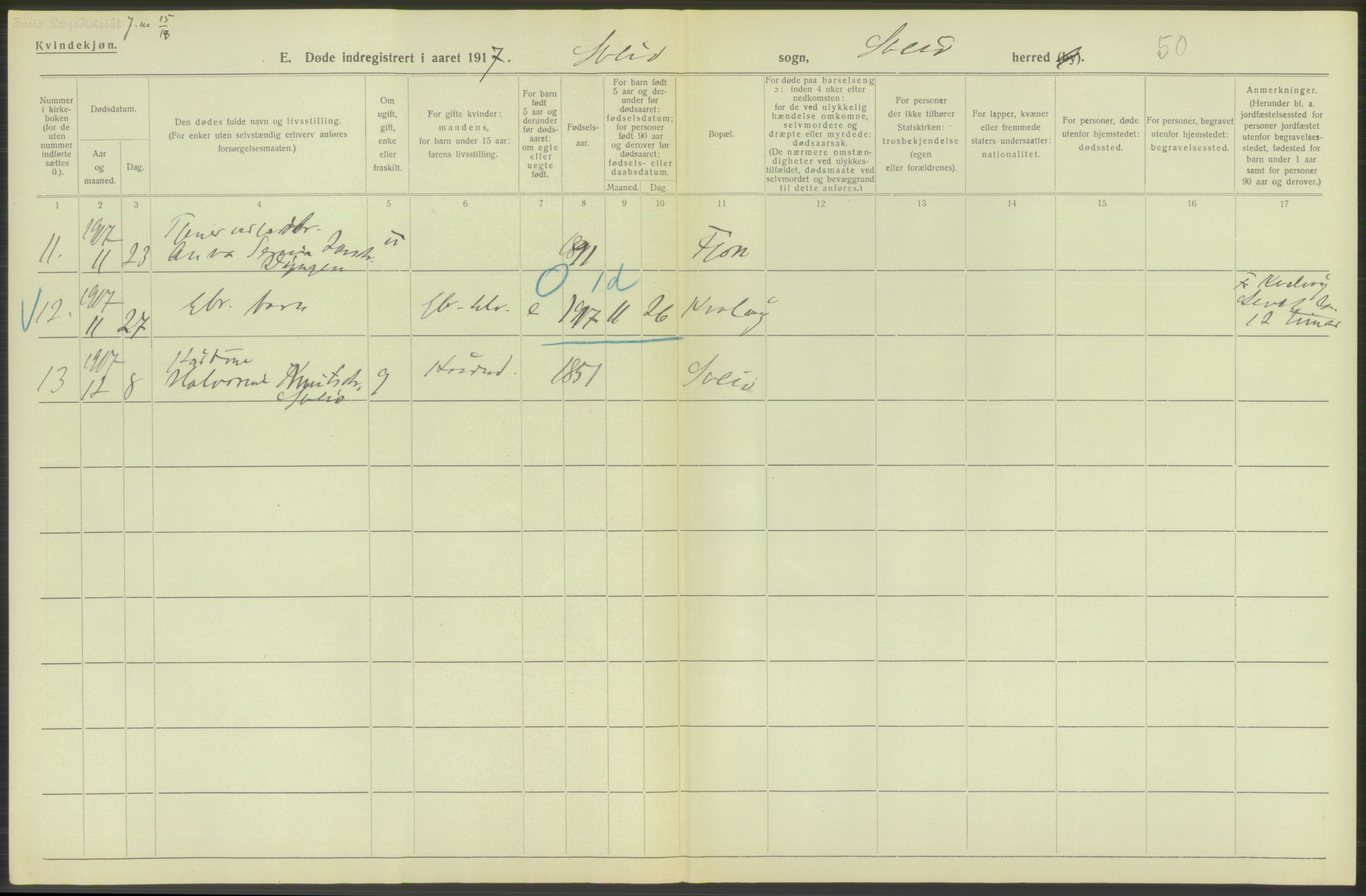 Statistisk sentralbyrå, Sosiodemografiske emner, Befolkning, RA/S-2228/D/Df/Dfb/Dfbg/L0036: S. Bergenhus amt: Døde, dødfødte. Bygder., 1917, s. 246