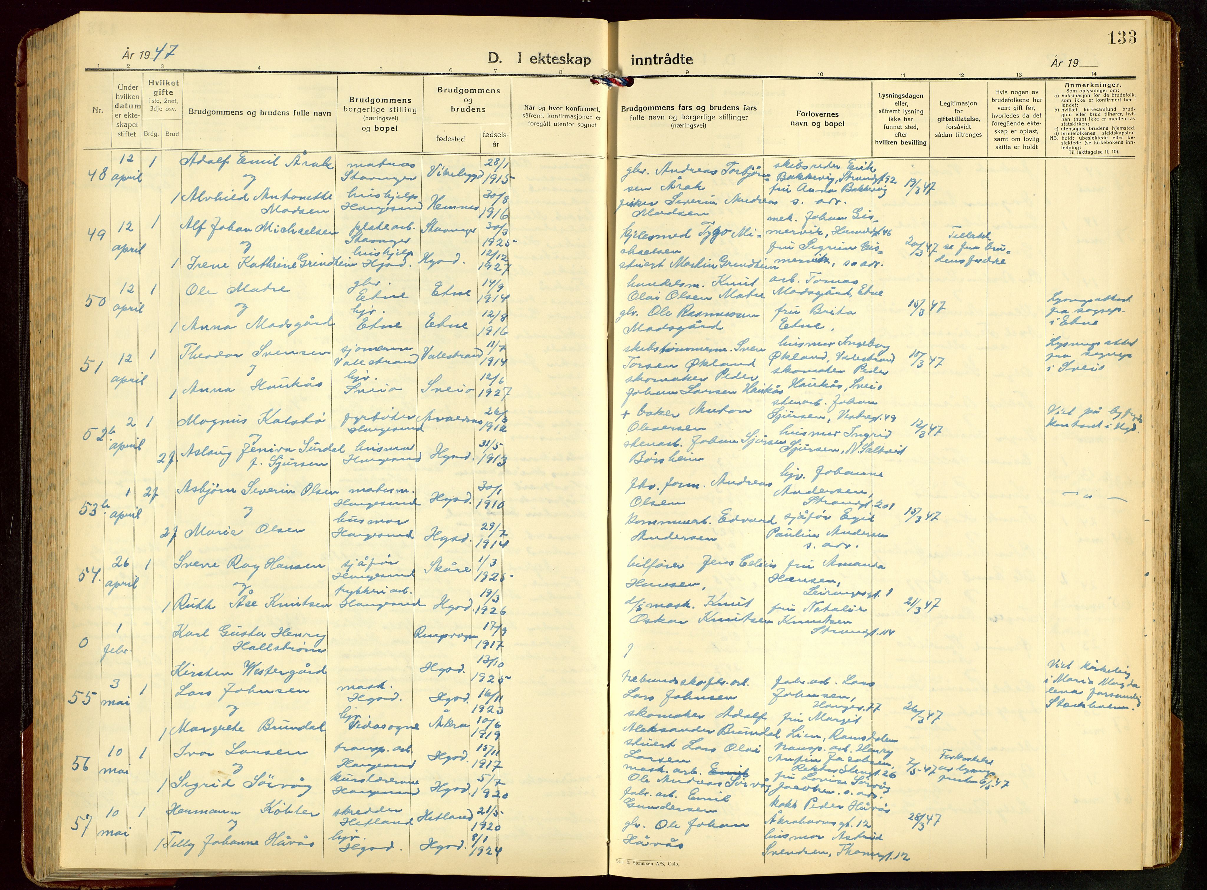 Haugesund sokneprestkontor, AV/SAST-A -101863/H/Ha/Hab/L0014: Klokkerbok nr. B 14, 1940-1952, s. 133