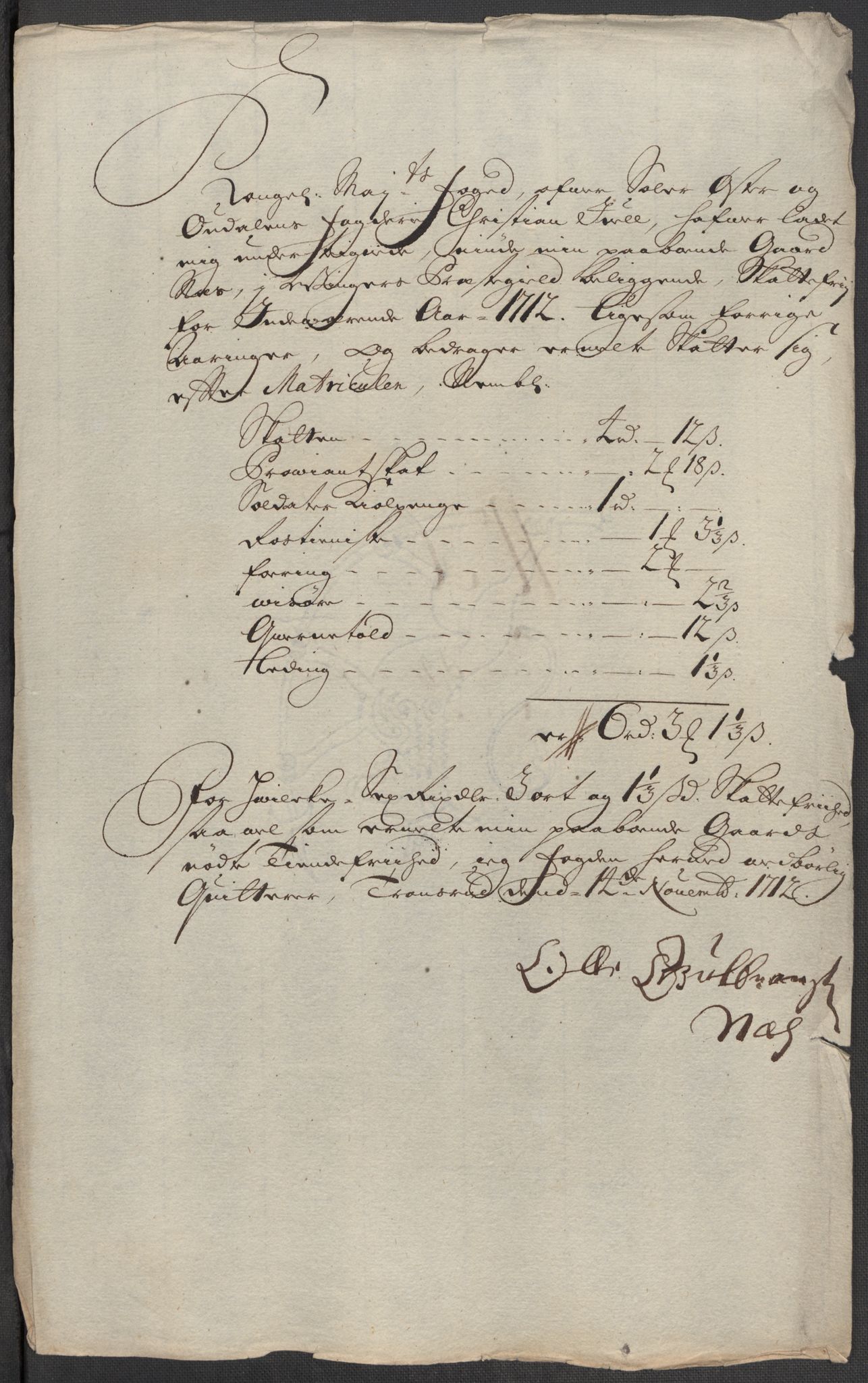 Rentekammeret inntil 1814, Reviderte regnskaper, Fogderegnskap, AV/RA-EA-4092/R13/L0849: Fogderegnskap Solør, Odal og Østerdal, 1712, s. 367