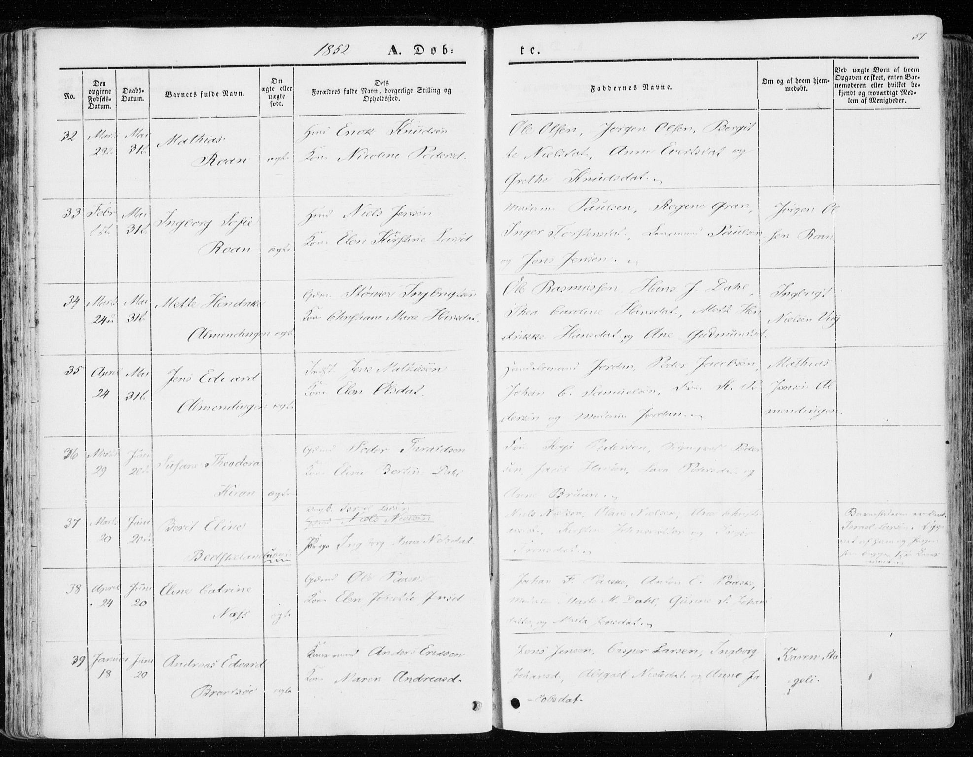 Ministerialprotokoller, klokkerbøker og fødselsregistre - Sør-Trøndelag, SAT/A-1456/657/L0704: Ministerialbok nr. 657A05, 1846-1857, s. 57