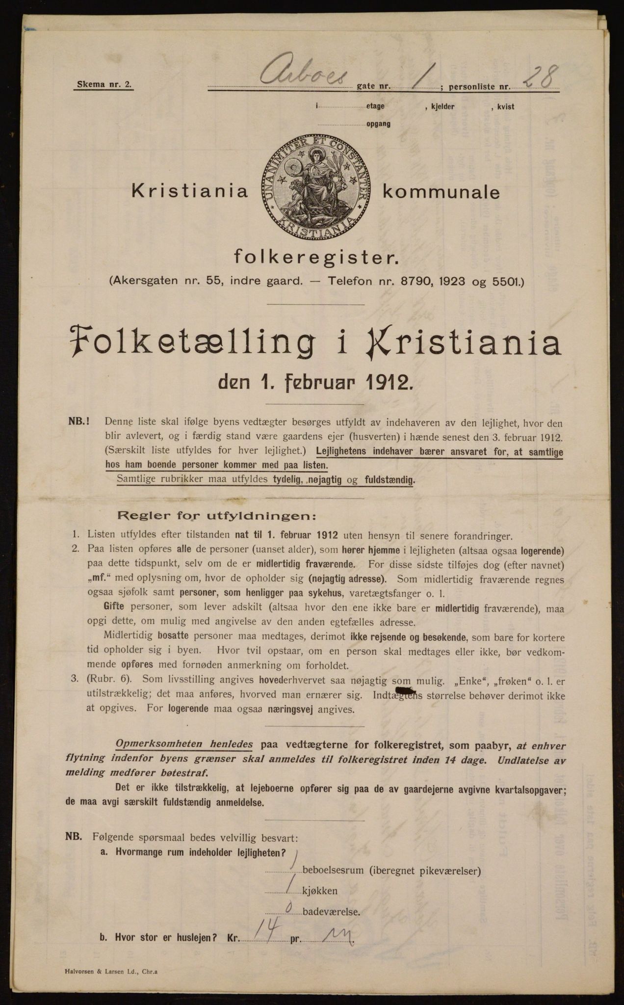 OBA, Kommunal folketelling 1.2.1912 for Kristiania, 1912, s. 1681