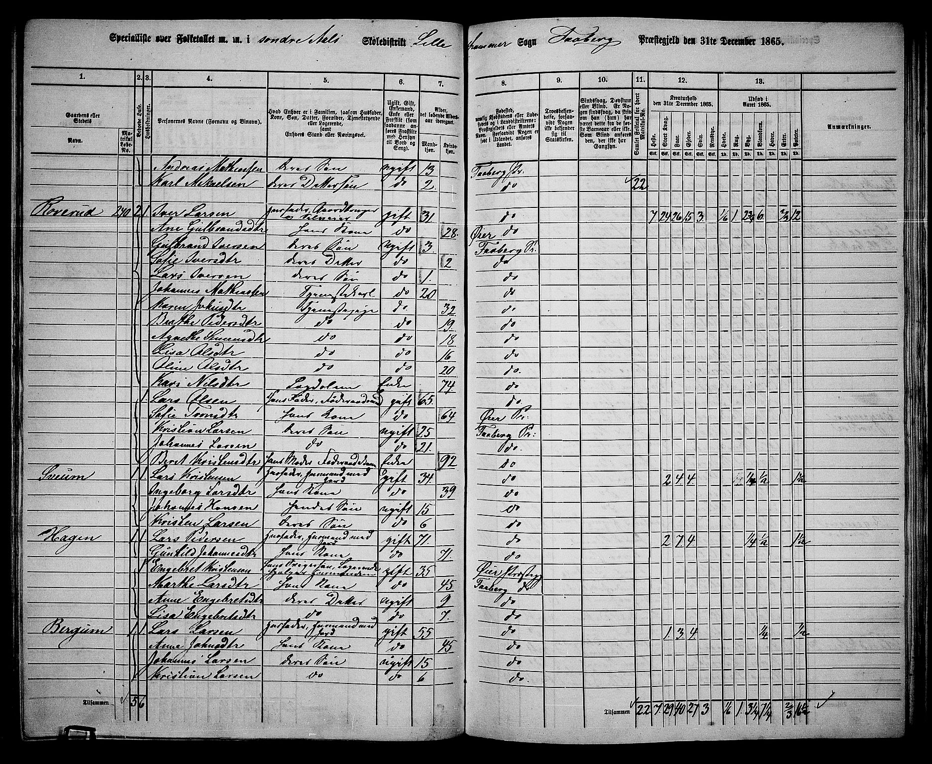 RA, Folketelling 1865 for 0524L Fåberg prestegjeld, Fåberg sokn og Lillehammer landsokn, 1865, s. 152