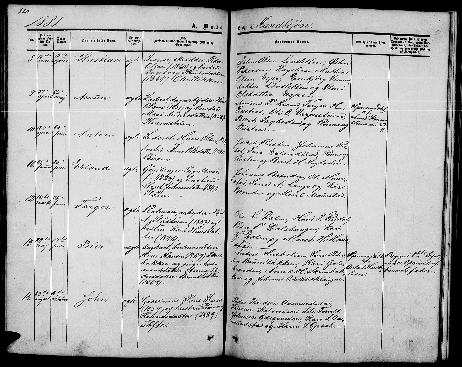 Nord-Fron prestekontor, AV/SAH-PREST-080/H/Ha/Hab/L0002: Klokkerbok nr. 2, 1851-1883, s. 120