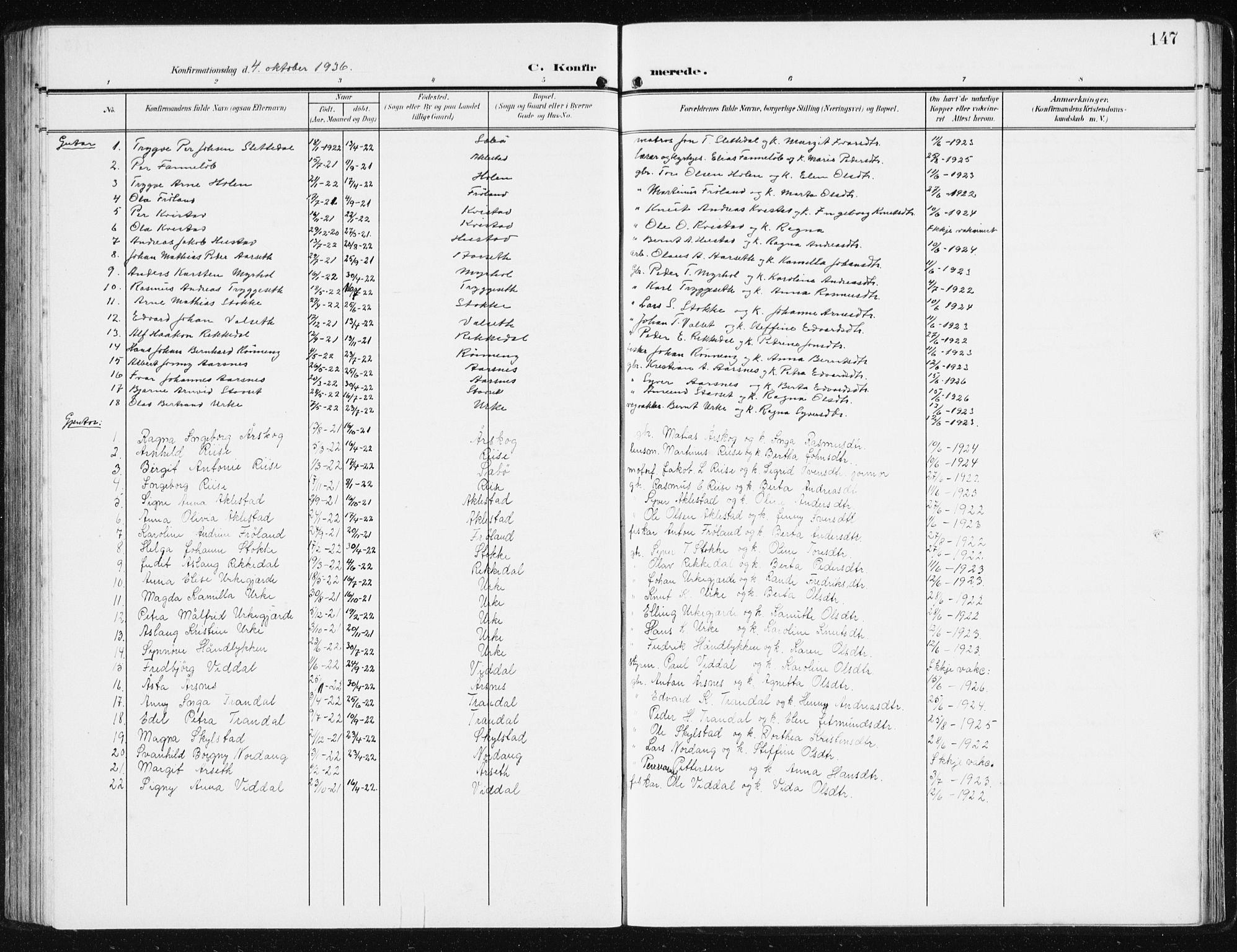 Ministerialprotokoller, klokkerbøker og fødselsregistre - Møre og Romsdal, SAT/A-1454/515/L0216: Klokkerbok nr. 515C03, 1906-1941, s. 147