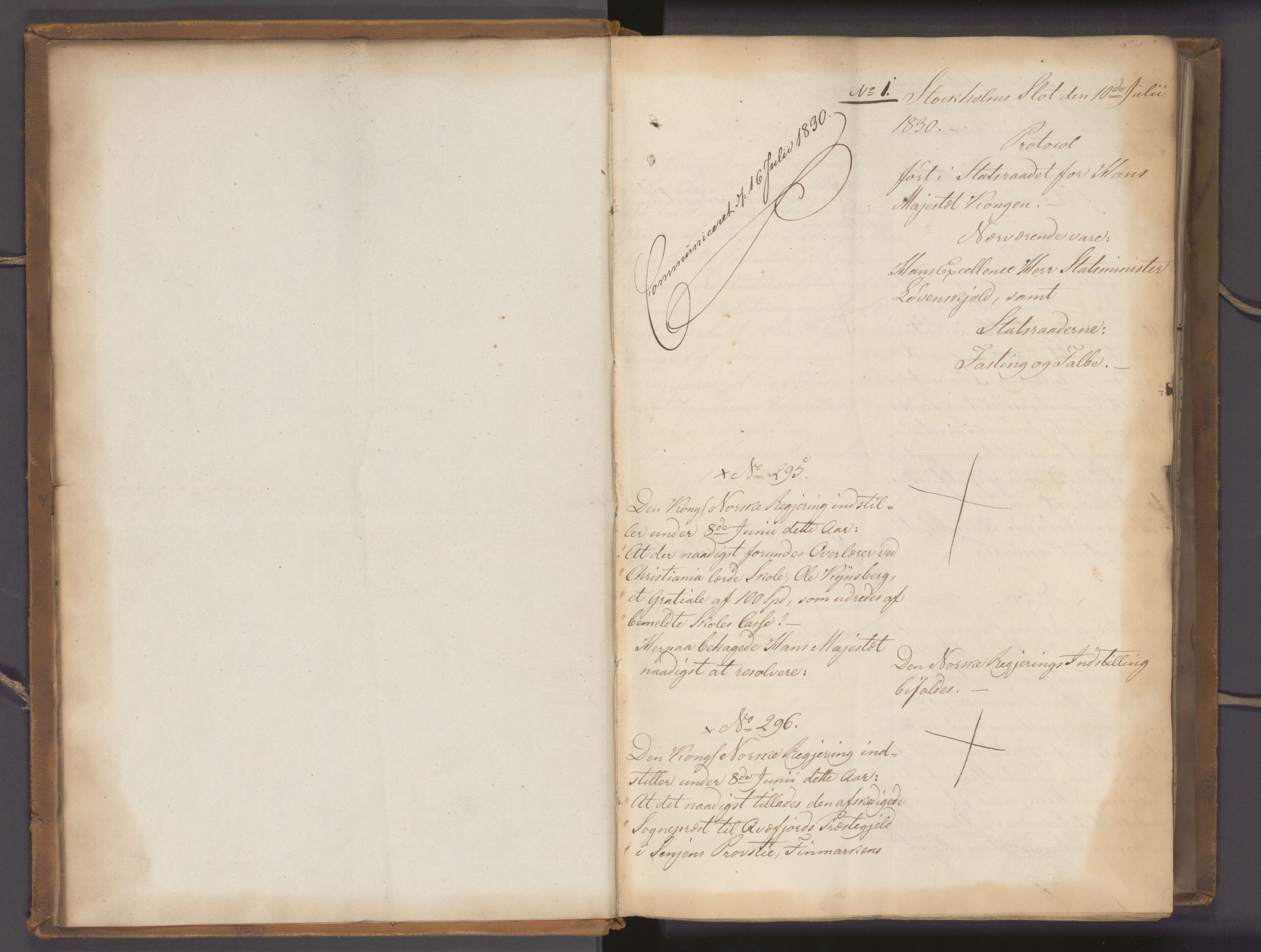 Statsrådssekretariatet, RA/S-1001/A/Ab/L0031: Kgl. res. nr.  295-916 , 2. halvår, 1830