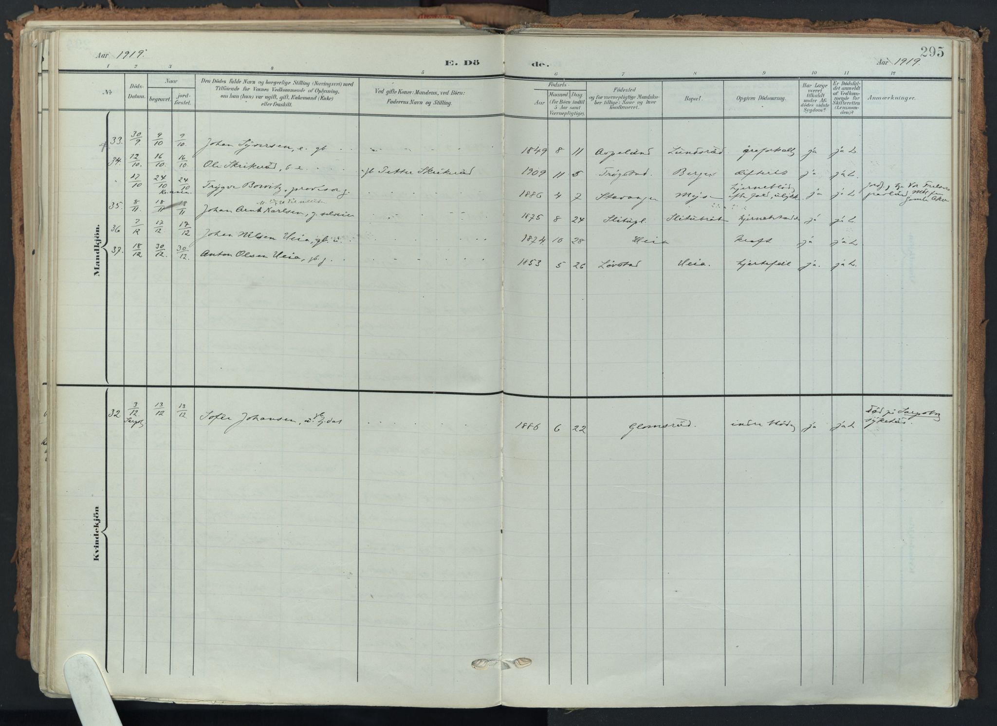 Eidsberg prestekontor Kirkebøker, AV/SAO-A-10905/F/Fa/L0014: Ministerialbok nr. I 14, 1902-1919, s. 295