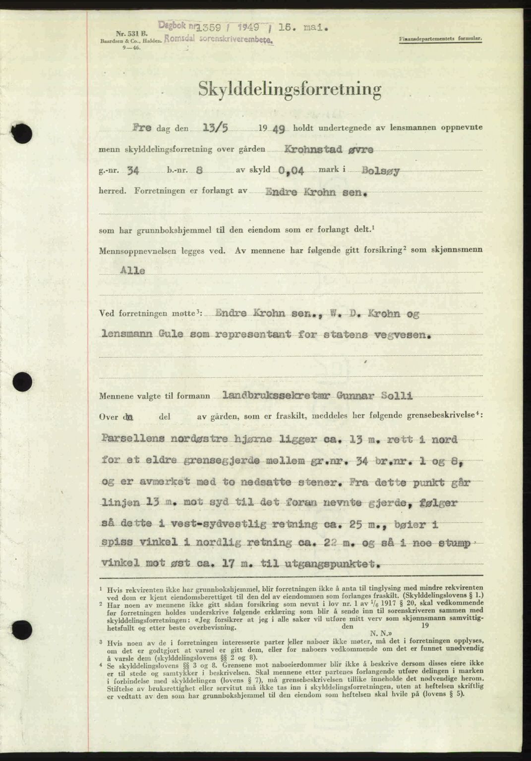 Romsdal sorenskriveri, SAT/A-4149/1/2/2C: Pantebok nr. A29, 1949-1949, Dagboknr: 1359/1949
