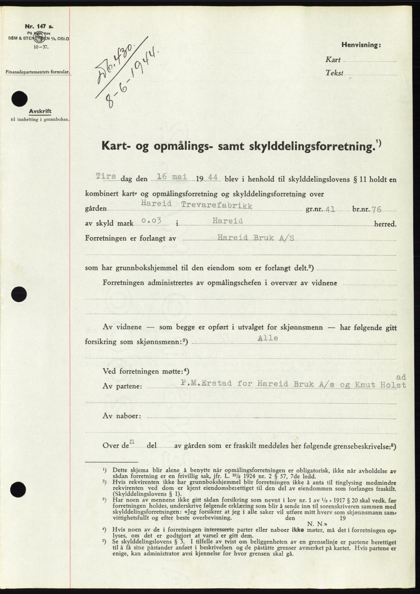 Søre Sunnmøre sorenskriveri, SAT/A-4122/1/2/2C/L0076: Pantebok nr. 2A, 1943-1944, Dagboknr: 430/1944