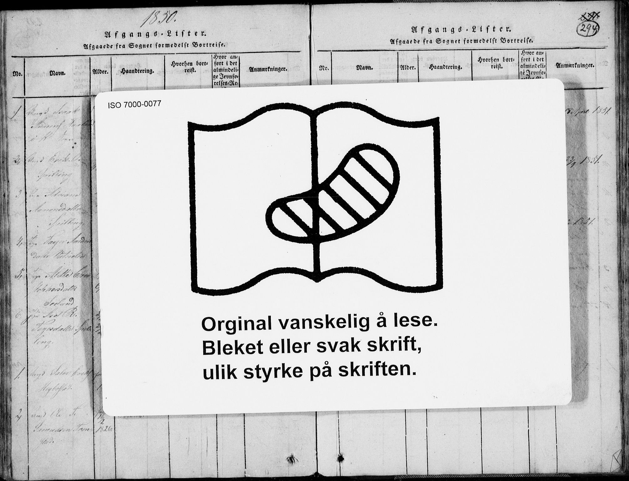 Nord-Audnedal sokneprestkontor, AV/SAK-1111-0032/F/Fb/Fbb/L0001: Klokkerbok nr. B 1, 1816-1858, s. 294