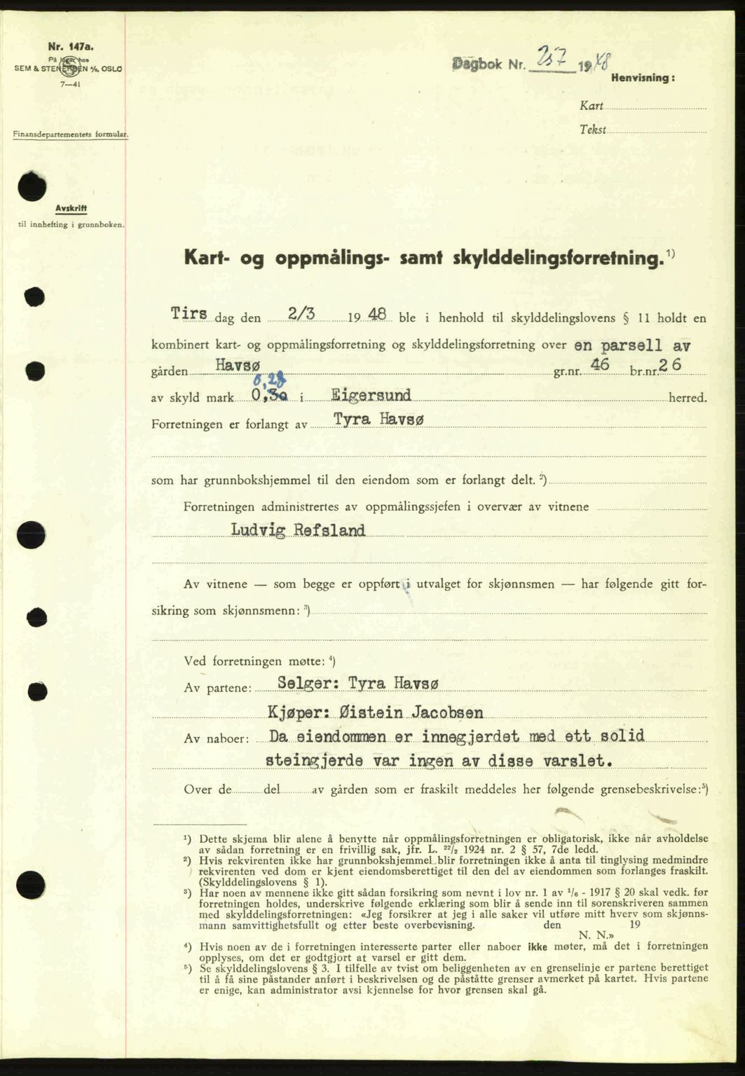 Dalane sorenskriveri, SAST/A-100309/02/G/Gb/L0051: Pantebok nr. A11, 1947-1948, Dagboknr: 257/1948