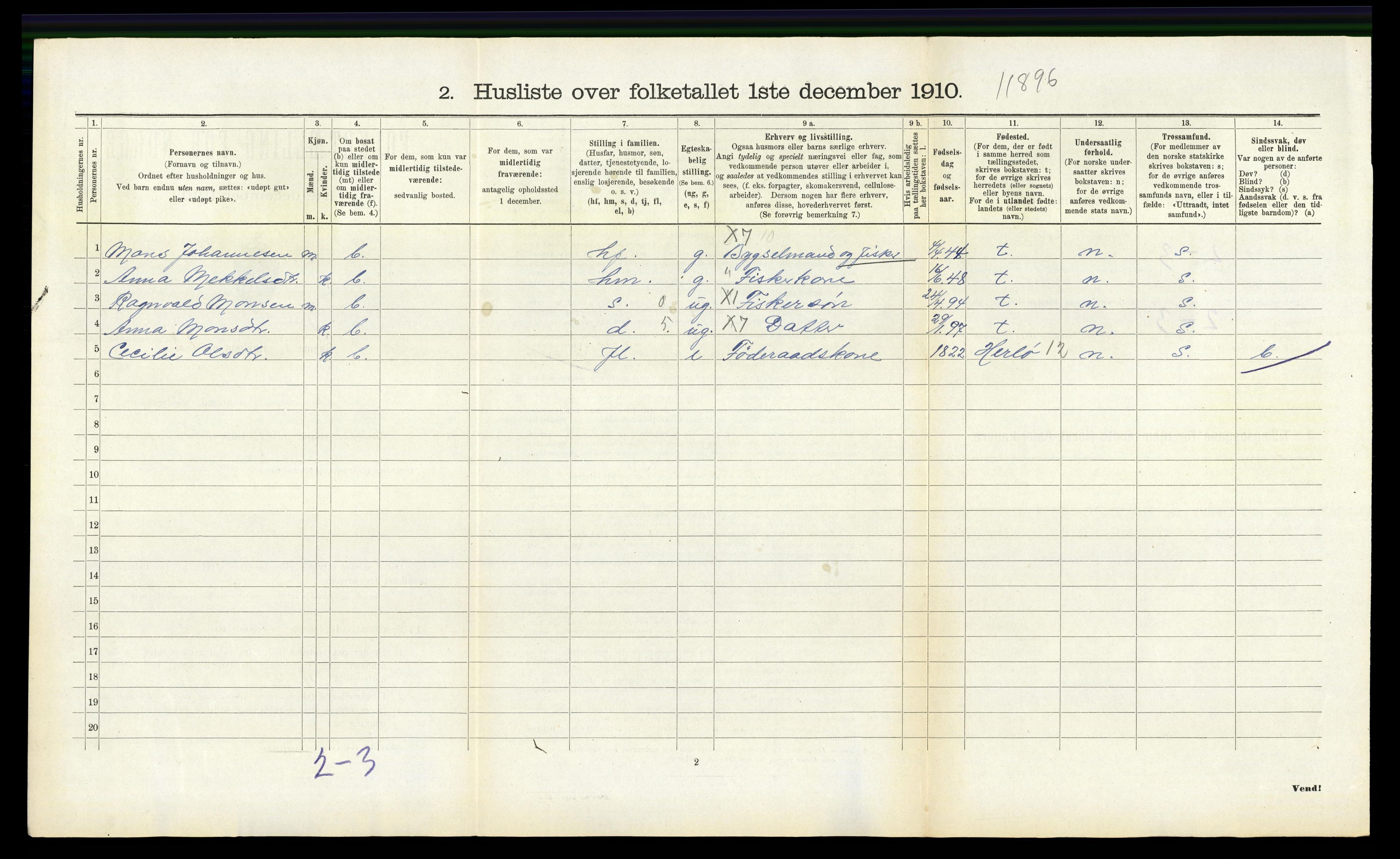 RA, Folketelling 1910 for 1259 Hjelme herred, 1910, s. 261